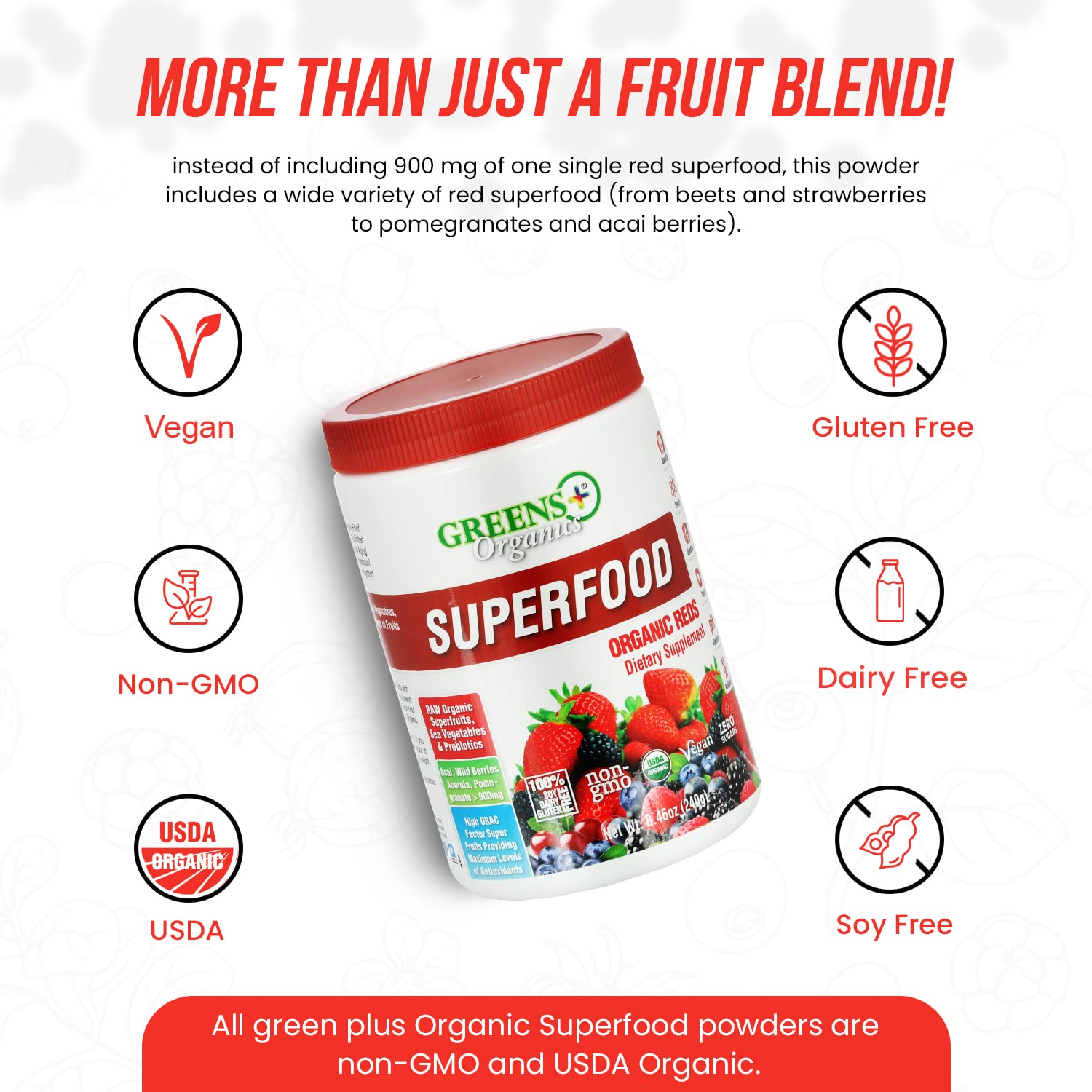Foto 7 pulgar | Superfood Powder Greens+ Organic Reds Antioxidante 250 Ml - Venta Internacional.