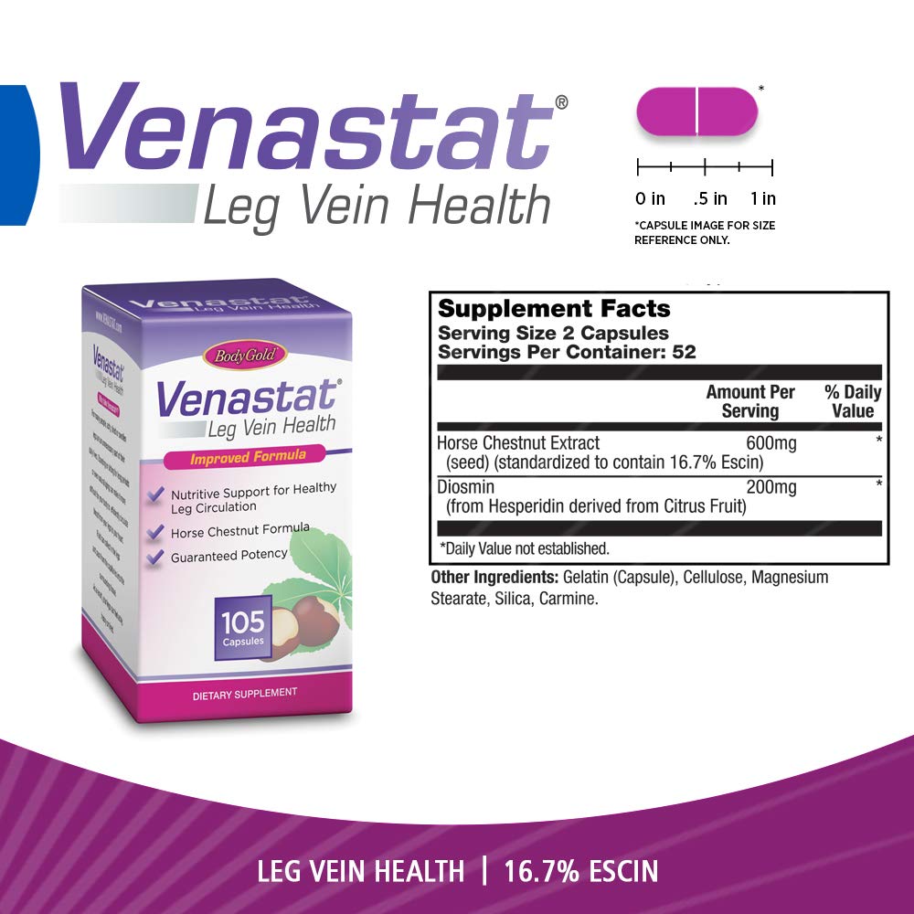 Foto 3 pulgar | Supplement Body Gold Venastat Leg Vein Health 105 Cápsulas - Venta Internacional.