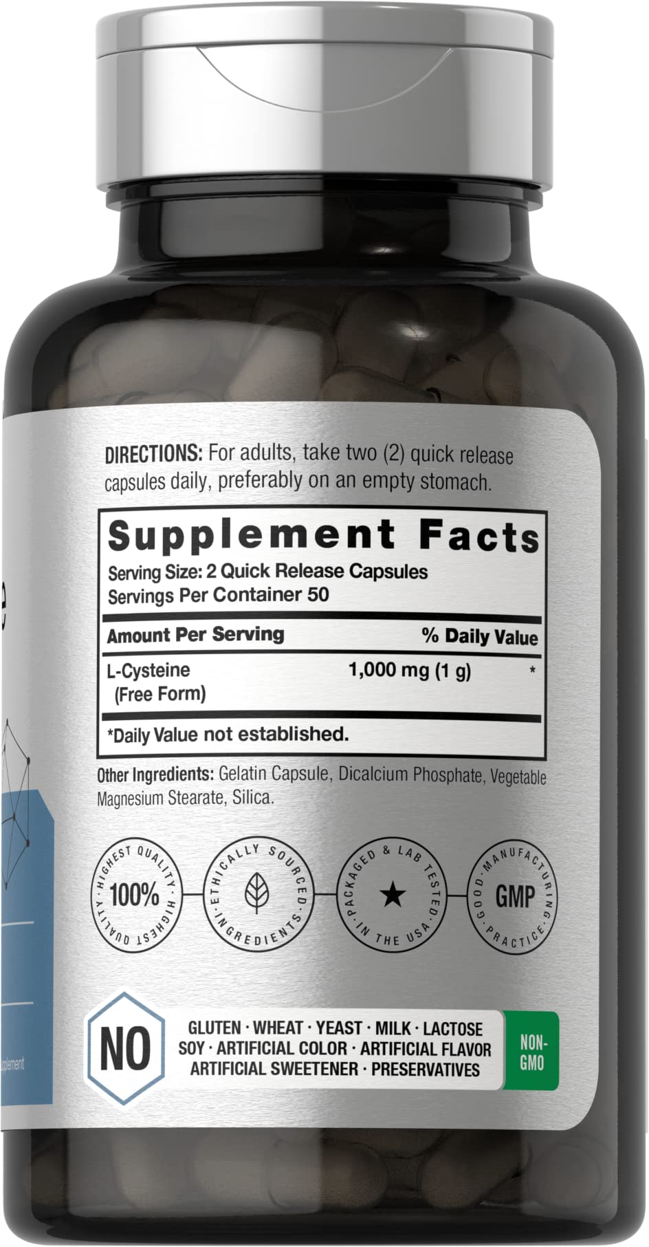 Foto 3 pulgar | Suplemento Horbäach L-cisteína 1000 Mg 100 Cápsulas - Venta Internacional.