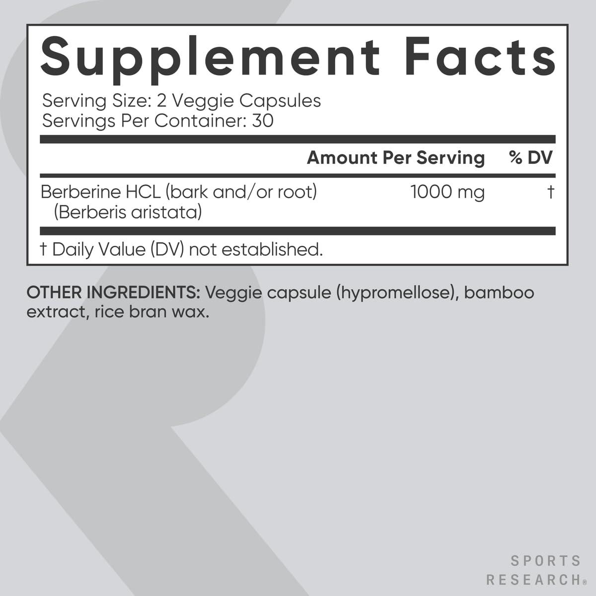 Foto 7 pulgar | Suplemento Sports Research Berberine 1000 Mg 60 Cápsulas - Venta Internacional.