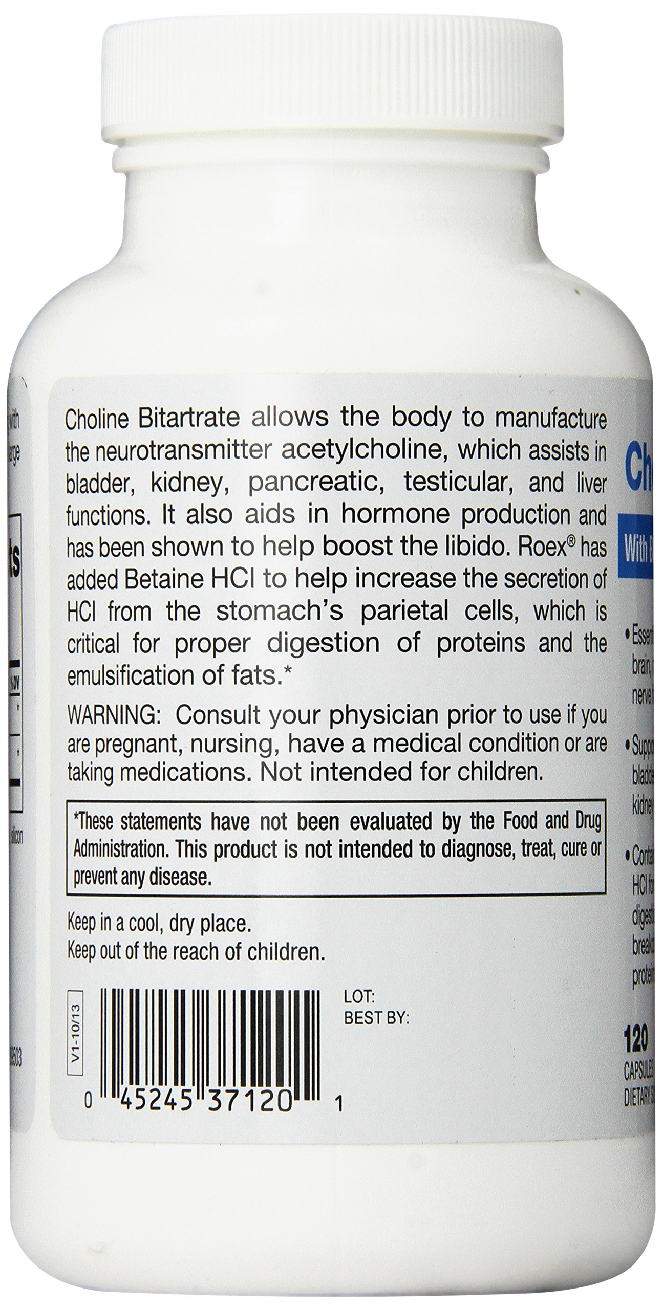Foto 3 pulgar | Suplemento Roex Vitamins De Bitartrato De Colina, 120 Unidades - Venta Internacional.