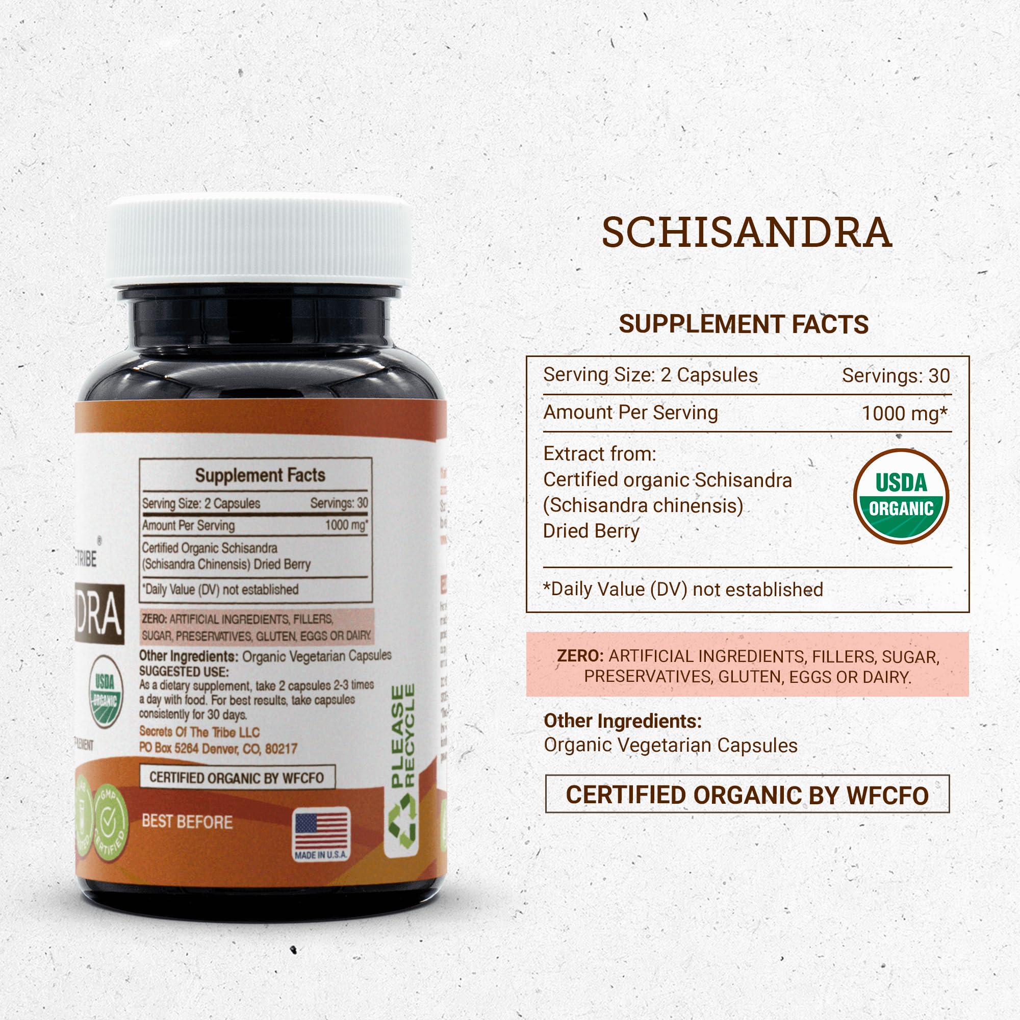 Foto 5 pulgar | Suplemento Secrets Of The Tribe Schisandra 60 Cápsulas 1000 Mg - Venta Internacional.