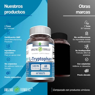 Foto 5 | Amazing Nutrition - Amazing Formulas L-tryptophan Triptófano Regulación Del Sueño 60 Tablets