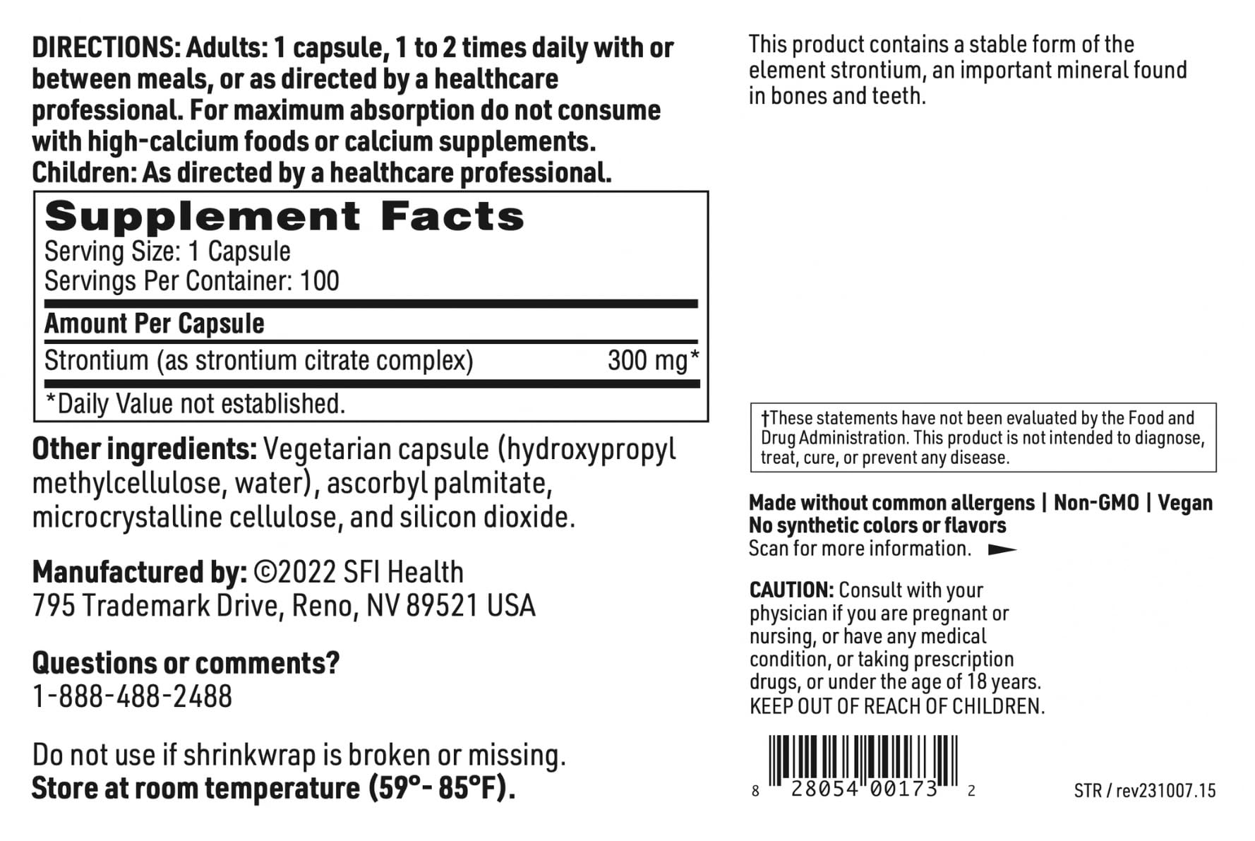 Foto 5 pulgar | Suplemento De Citrato De Estroncio De Klaire Labs 300 Mg 100 Cápsulas - Venta Internacional.