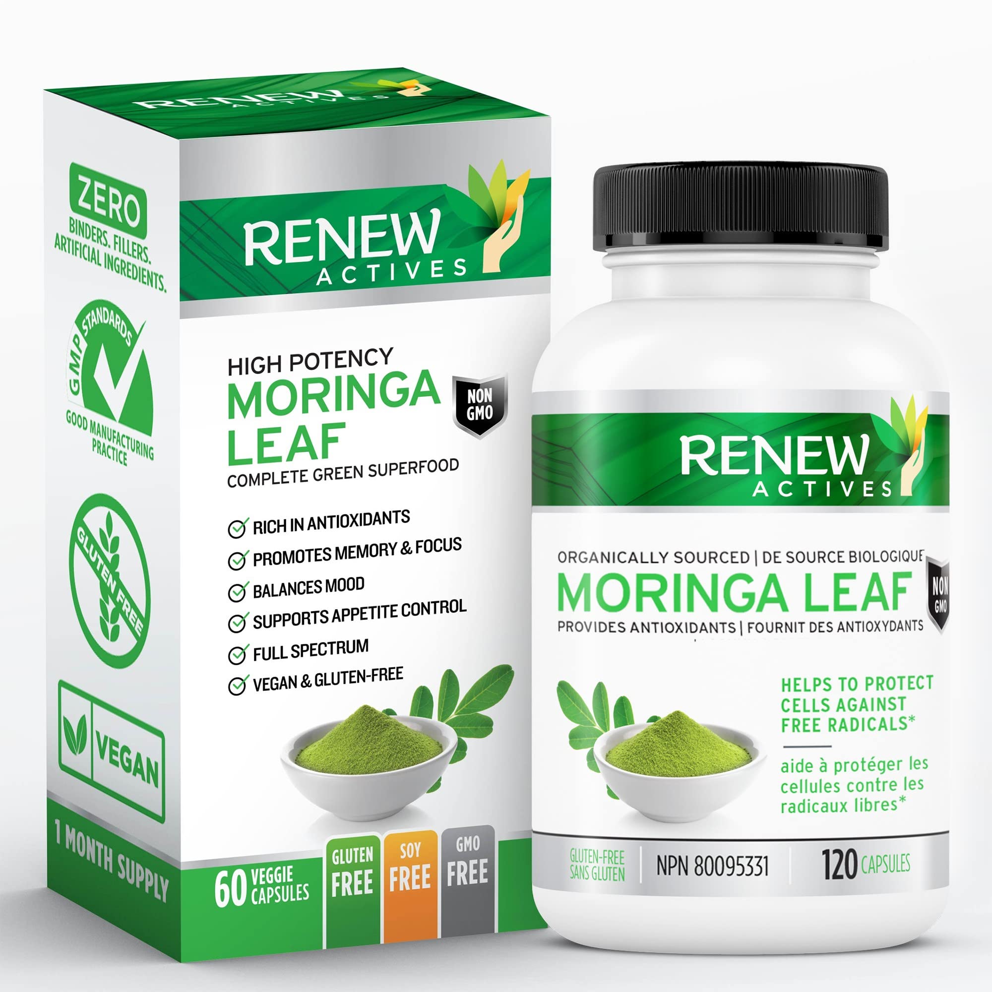 Foto 2 pulgar | Supplement Renew Actives Hoja De Moringa Orgánica 800 Mg 120 Cápsulas - Venta Internacional.
