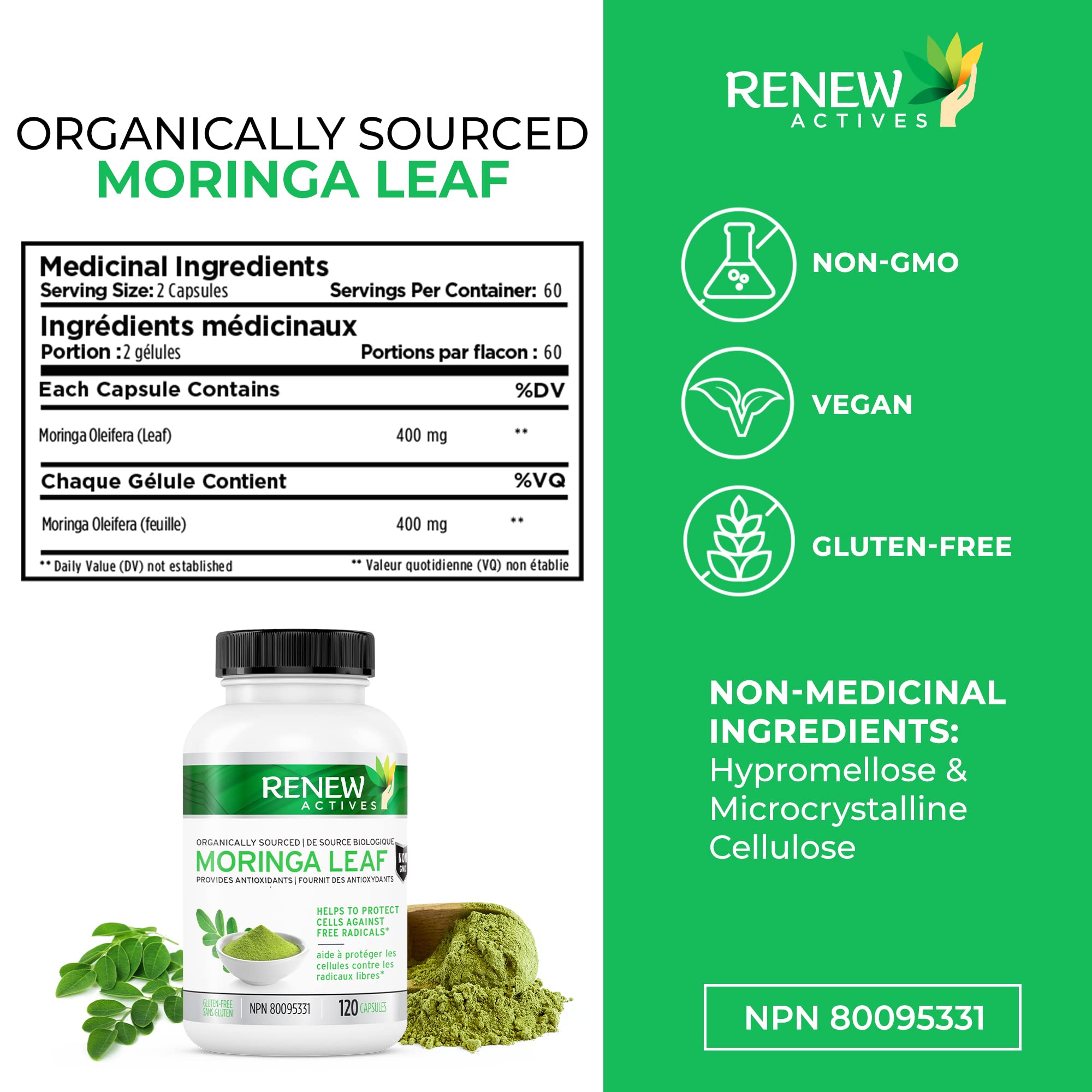 Foto 4 pulgar | Supplement Renew Actives Hoja De Moringa Orgánica 800 Mg 120 Cápsulas - Venta Internacional.