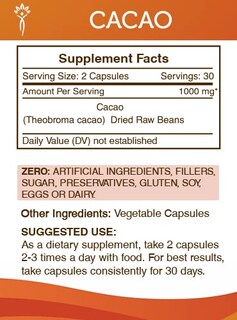 Foto 3 | Suplemento Secrets Of The Tribe Cacao 60 Cápsulas 1000 Mg - Venta Internacional.