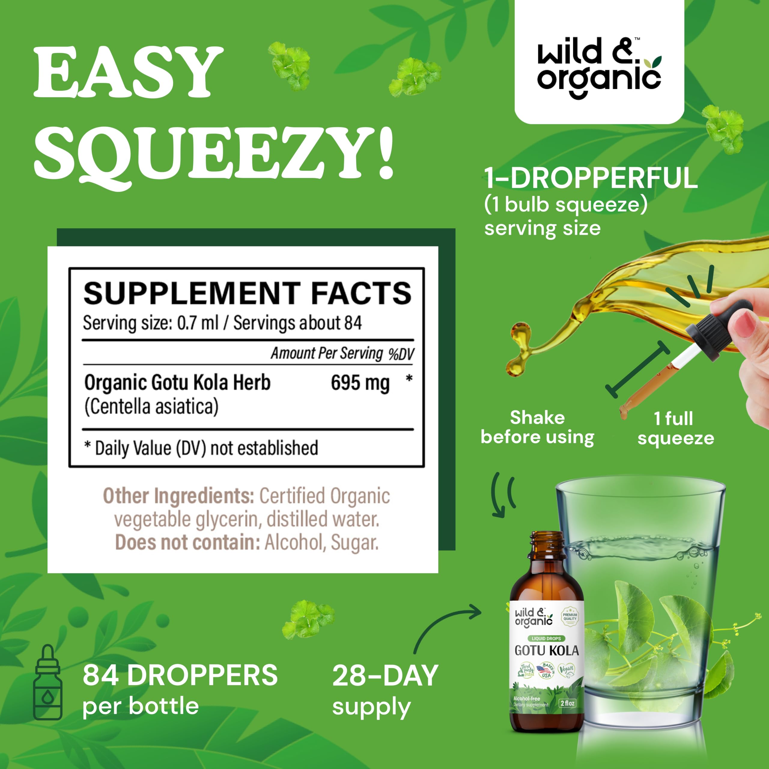Foto 4 pulgar | Suplemento De Gotu Kola Silvestre Y Orgánica En Gotas, 60 Ml, Sin Alcohol - Venta Internacional.