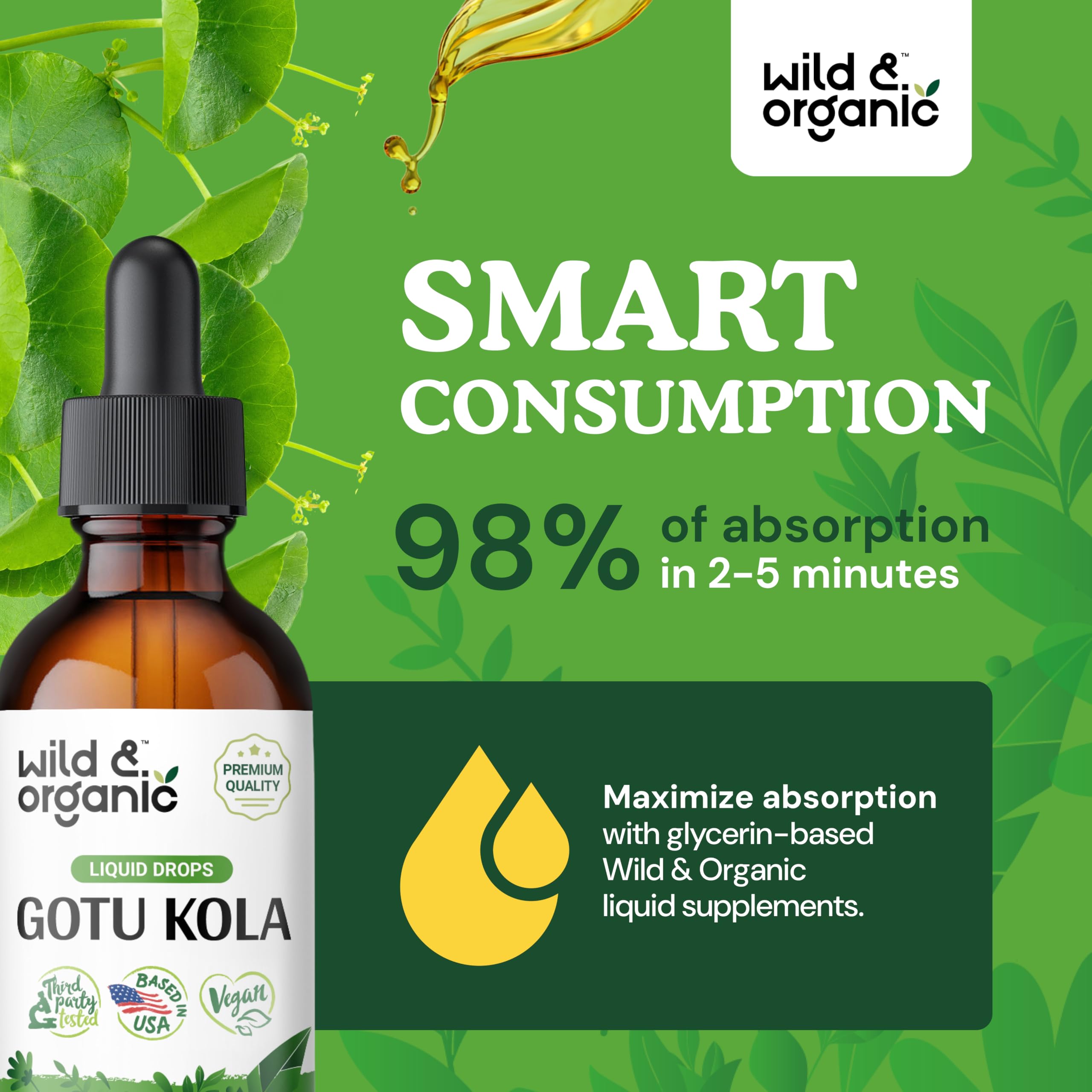 Foto 5 pulgar | Suplemento De Gotu Kola Silvestre Y Orgánica En Gotas, 60 Ml, Sin Alcohol - Venta Internacional.