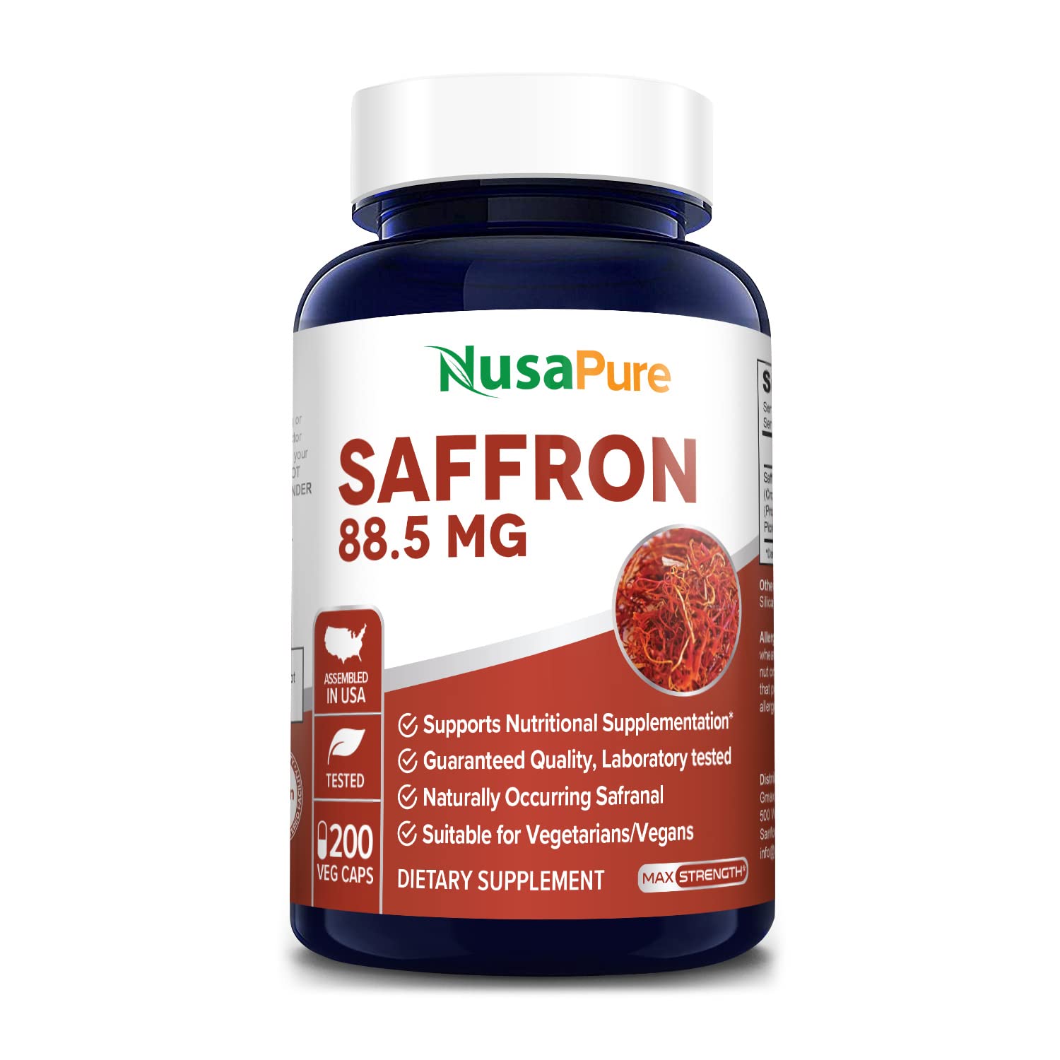 Suplemento De Extracto De Azafrán Nusapure 88,5 Mg 200 Cápsulas - Venta Internacional.