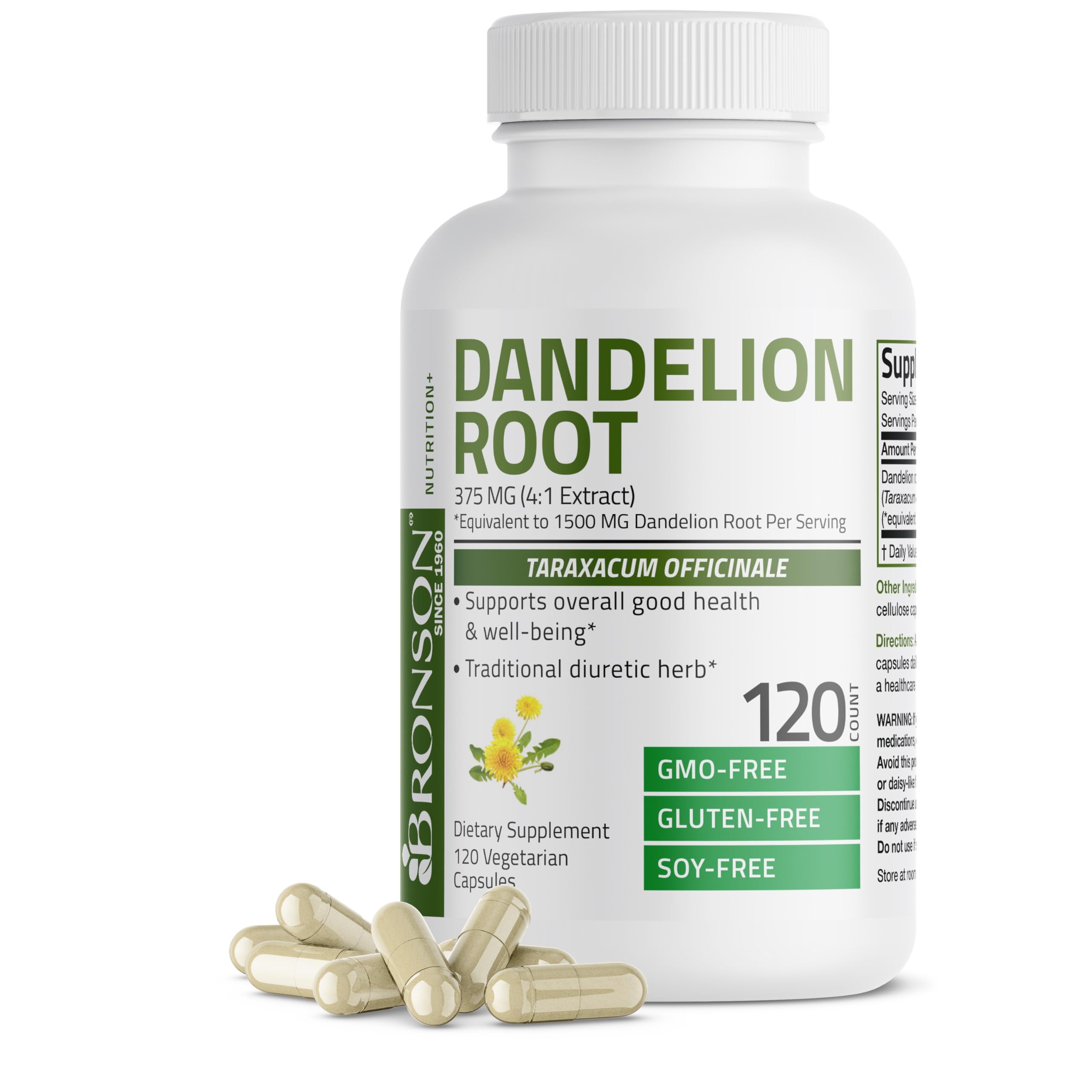 Foto 2 pulgar | Suplemento Bronson Dandelion Root 1500 Mg 120 Cápsulas - Venta Internacional.