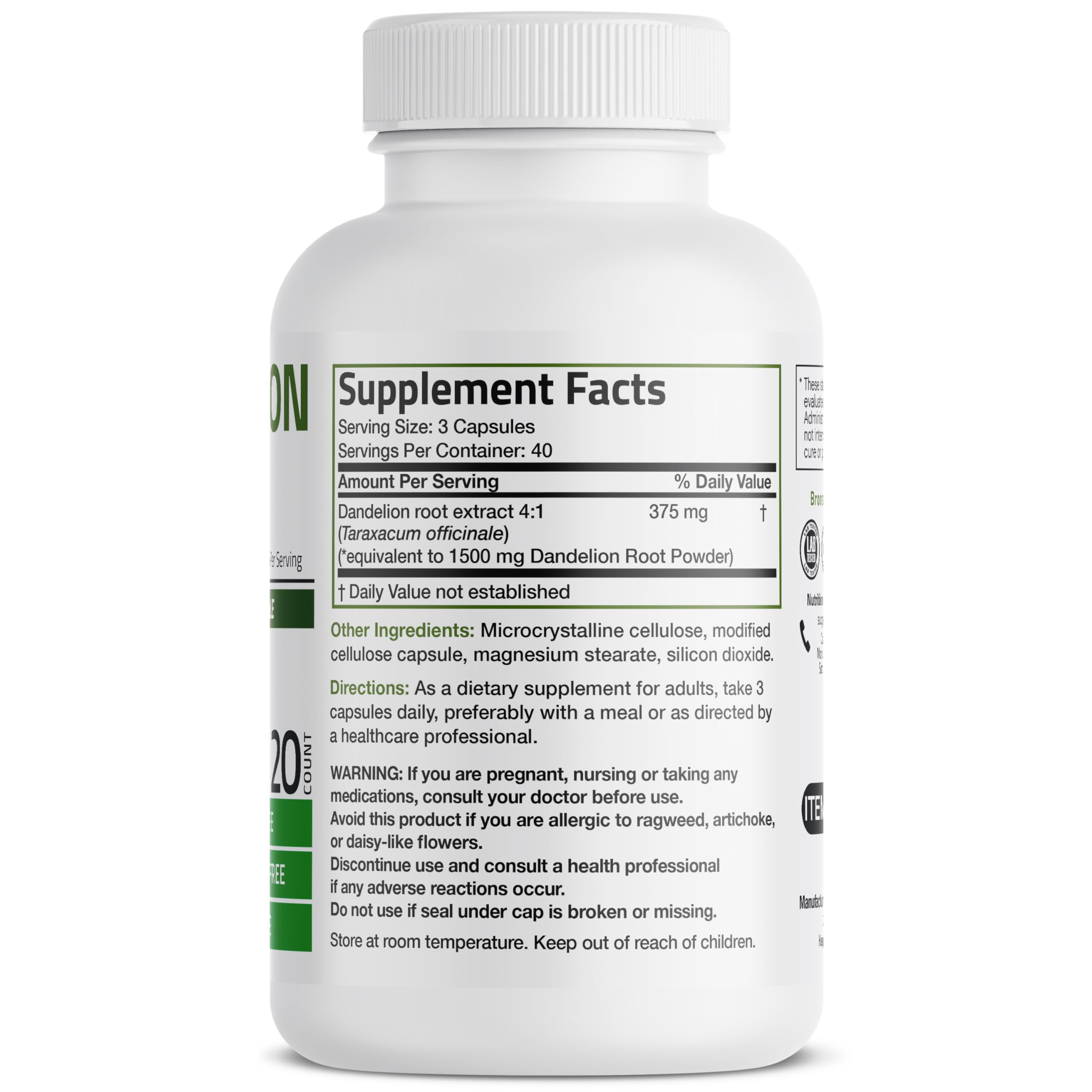 Foto 3 pulgar | Suplemento Bronson Dandelion Root 1500 Mg 120 Cápsulas - Venta Internacional.