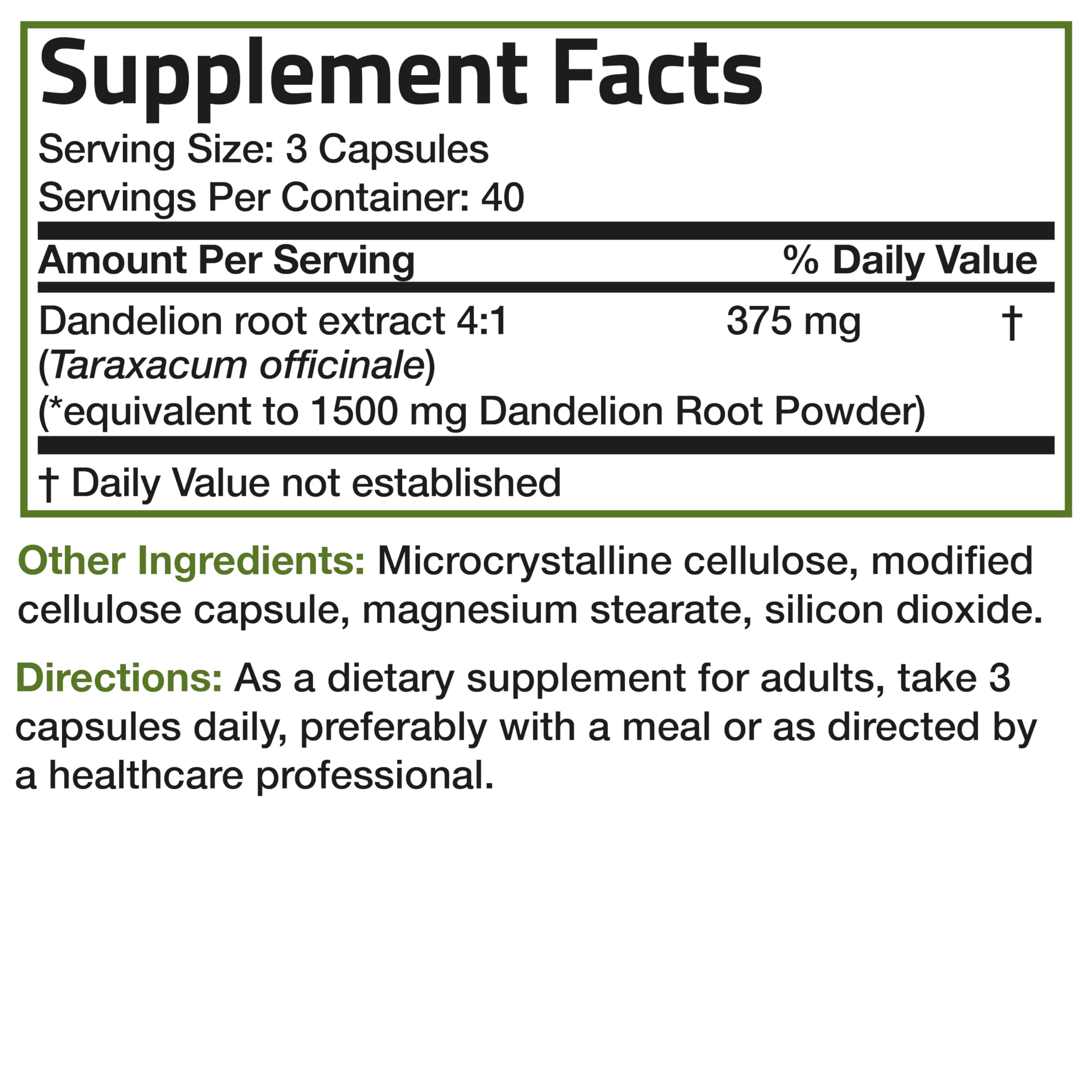 Foto 7 pulgar | Suplemento Bronson Dandelion Root 1500 Mg 120 Cápsulas - Venta Internacional.