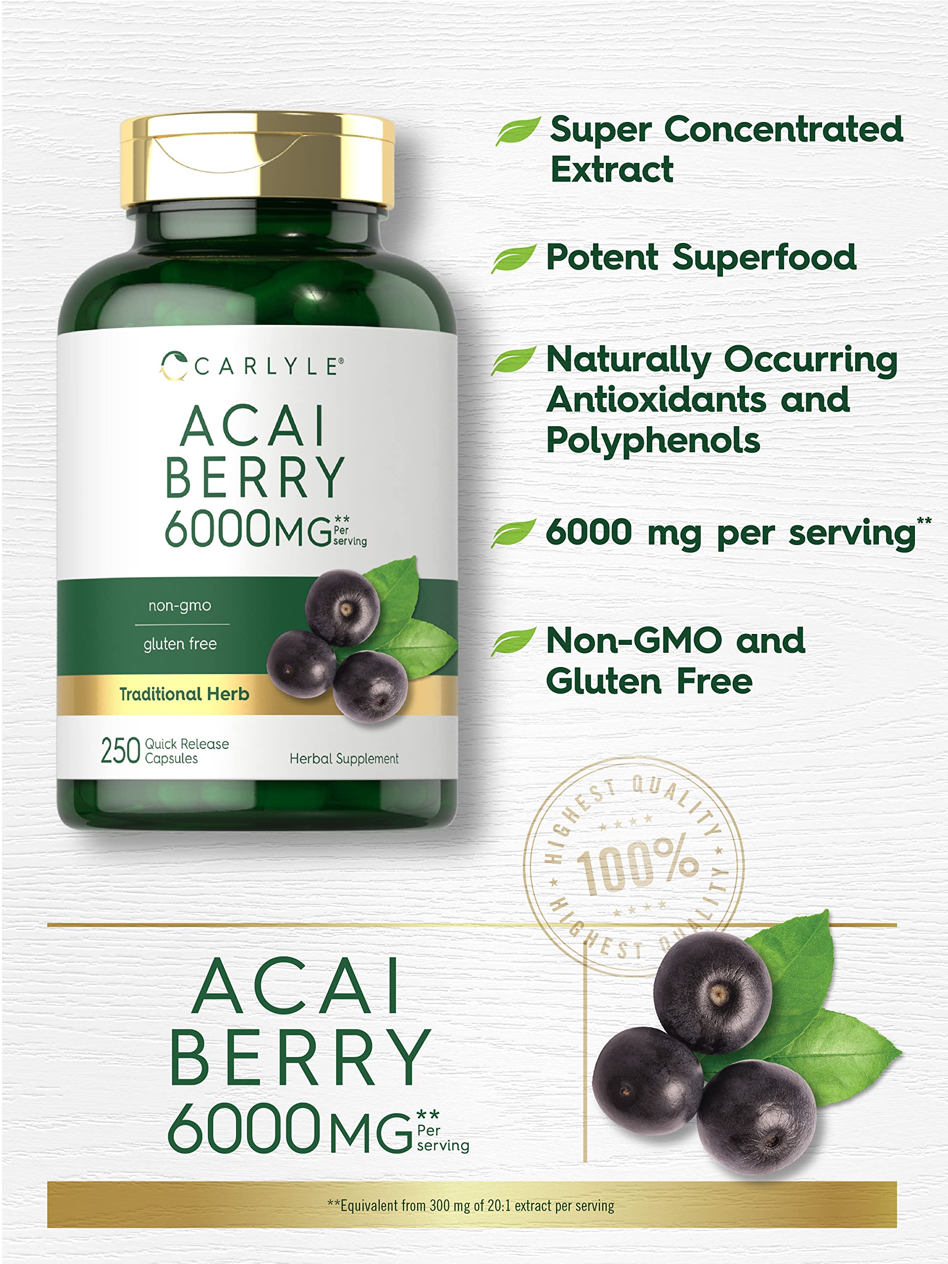 Foto 4 pulgar | Suplemento Carlyle Acai Berry En Cápsulas De 6000 Mg | 250 Unidades - Venta Internacional.