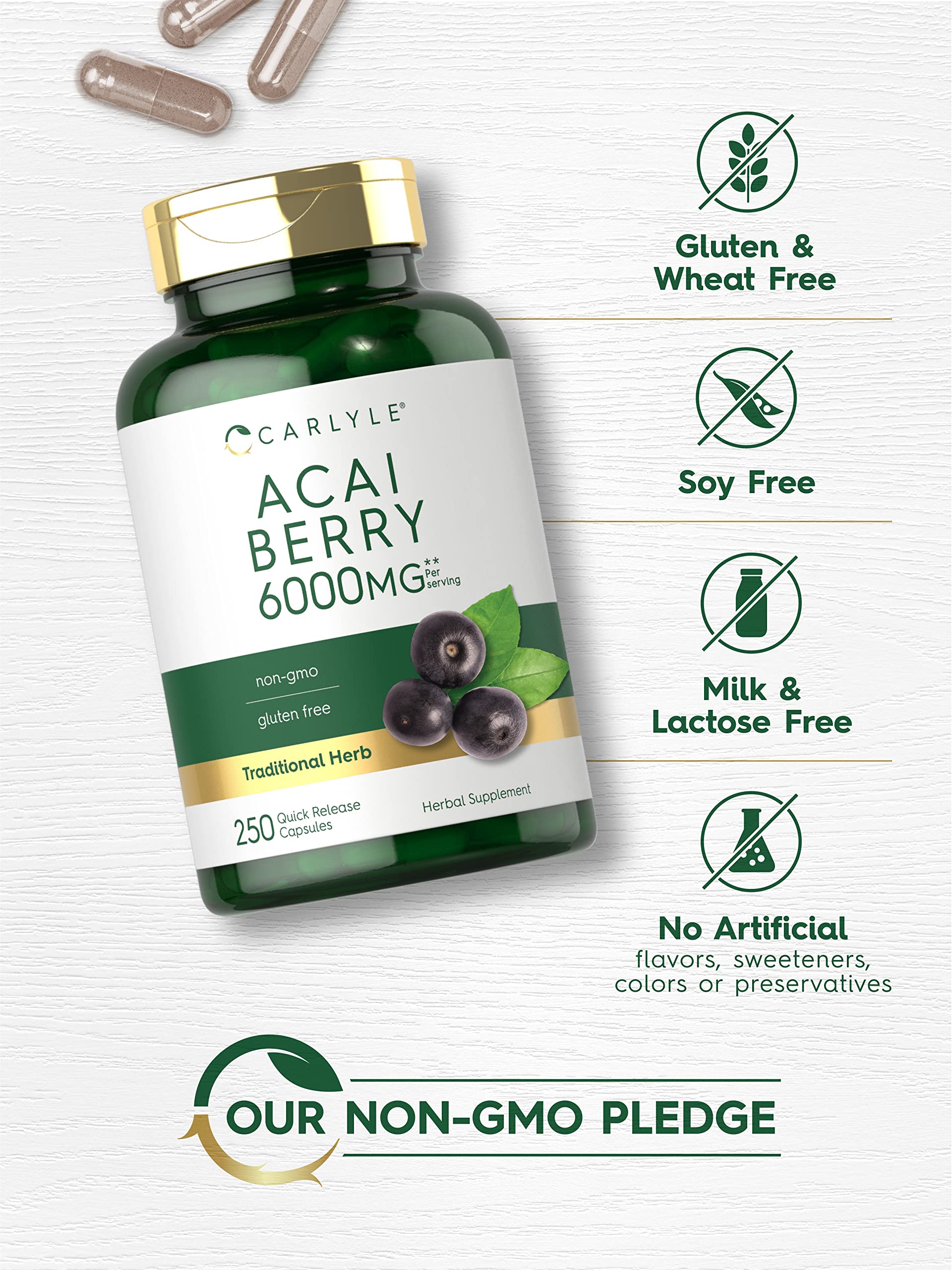 Foto 5 | Suplemento Carlyle Acai Berry En Cápsulas De 6000 Mg | 250 Unidades - Venta Internacional.