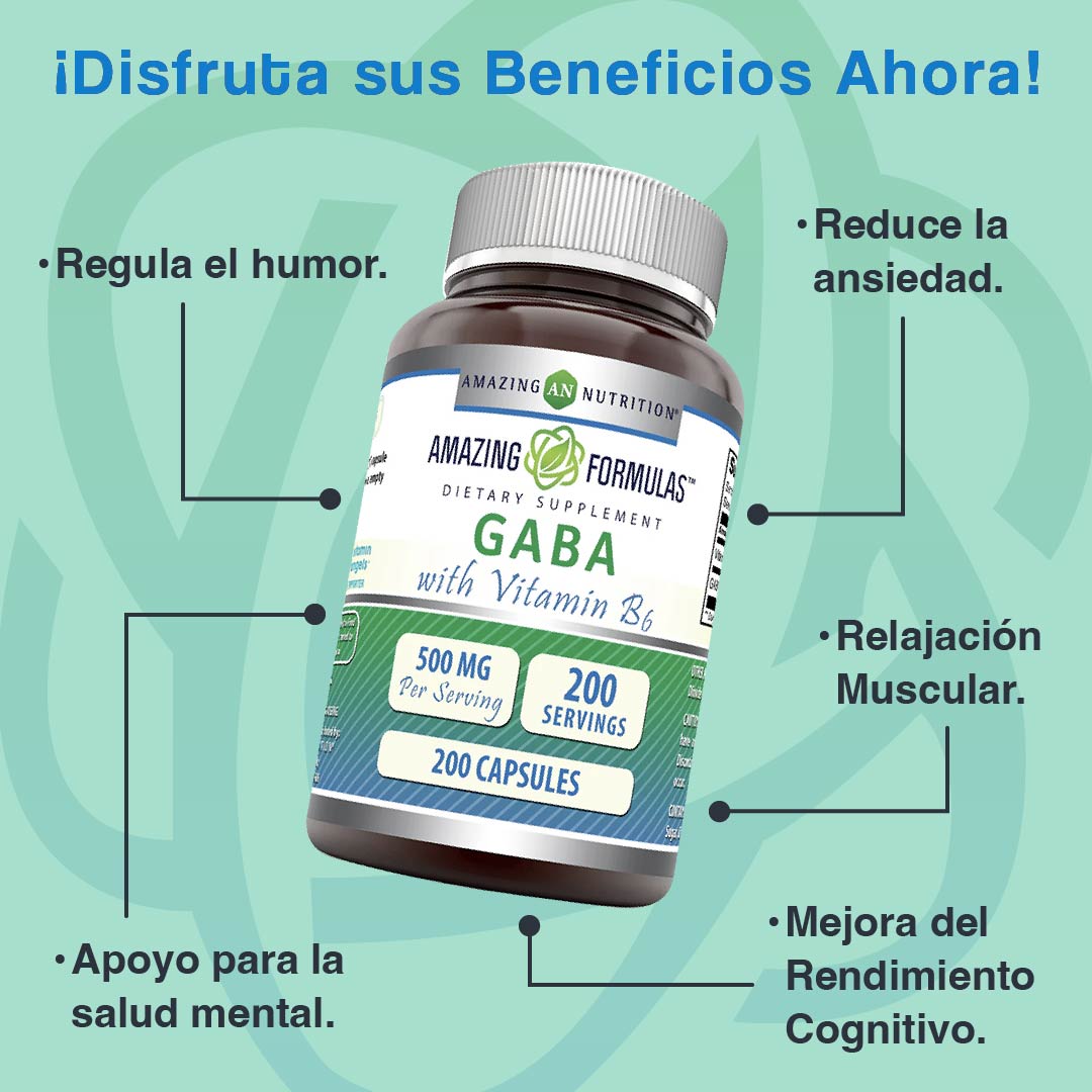 Foto 3 pulgar | Amazing Nutrition Gaba Reducción Estrés Ansiedad 500mg 200 Cápsulas
