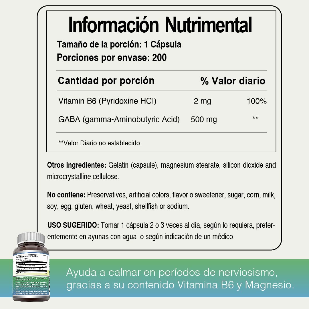 Foto 5 pulgar | Amazing Nutrition Gaba Reducción Estrés Ansiedad 500mg 200 Cápsulas