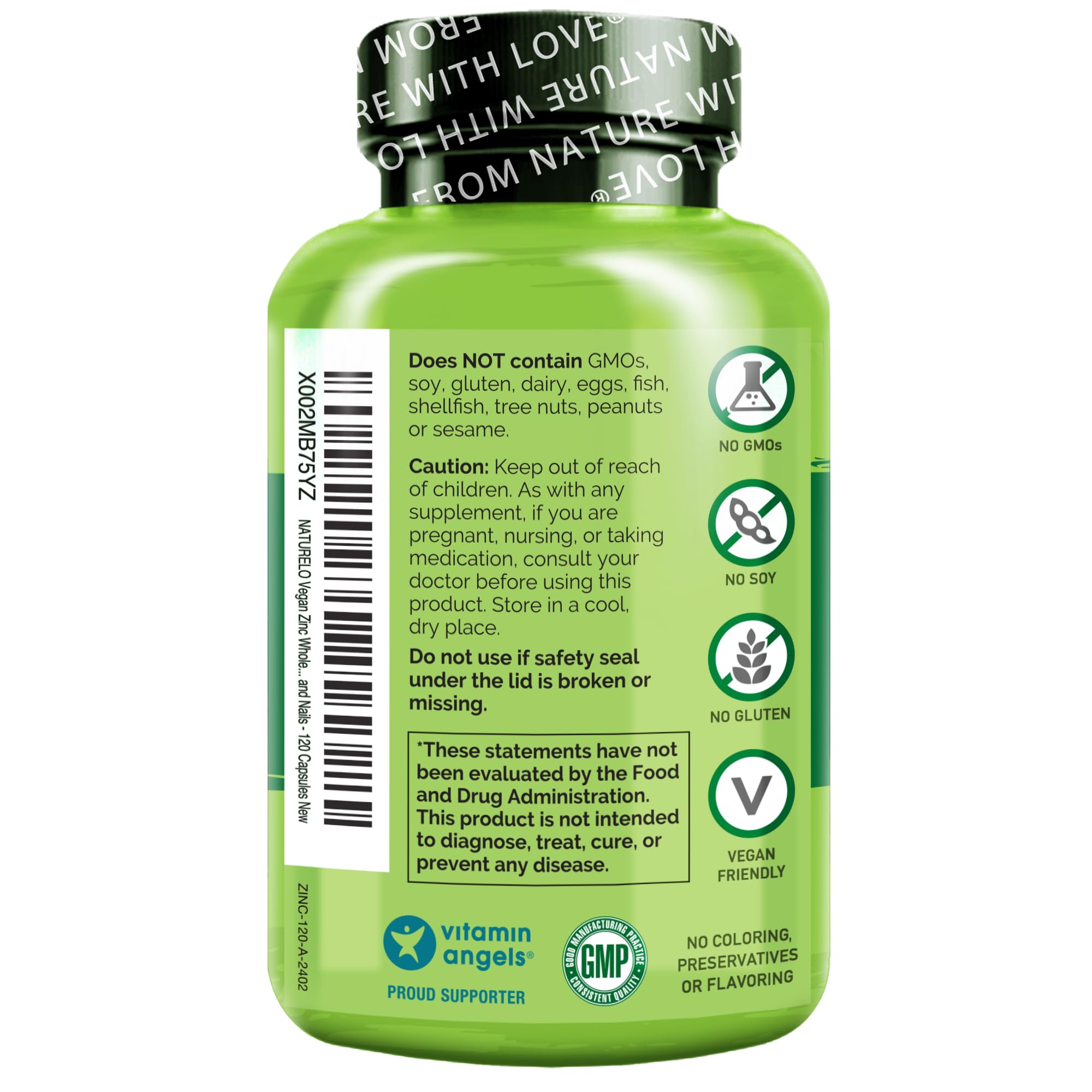 Foto 3 pulgar | Suplemento Naturelo, Complejo Alimenticio Integral De Zinc Vegano, 120 Cápsulas - Venta Internacional.
