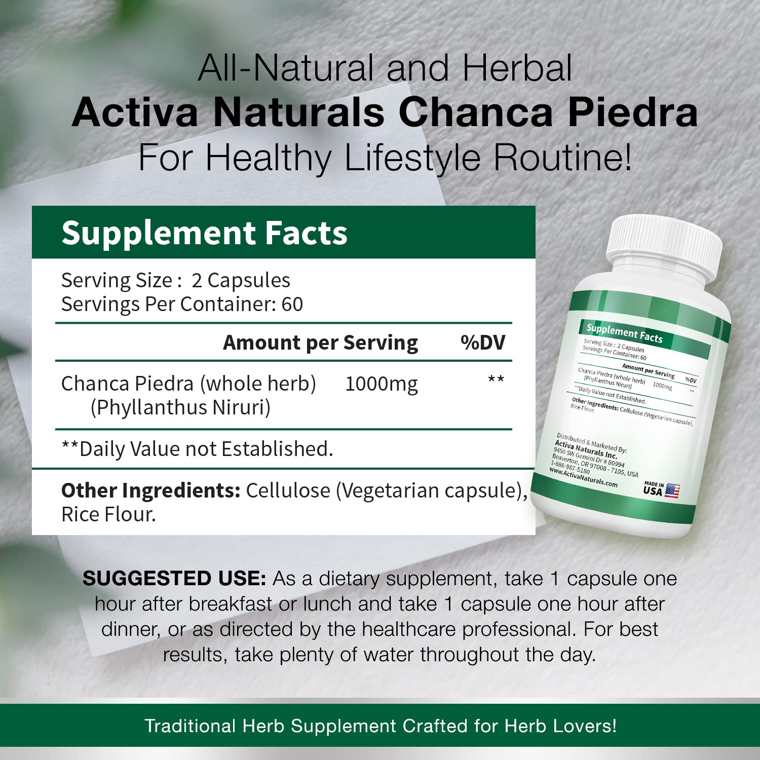 Foto 4 pulgar | Suplemento Chanca Piedra De Activa Naturals Con Phyllanthus Niruri - Venta Internacional.