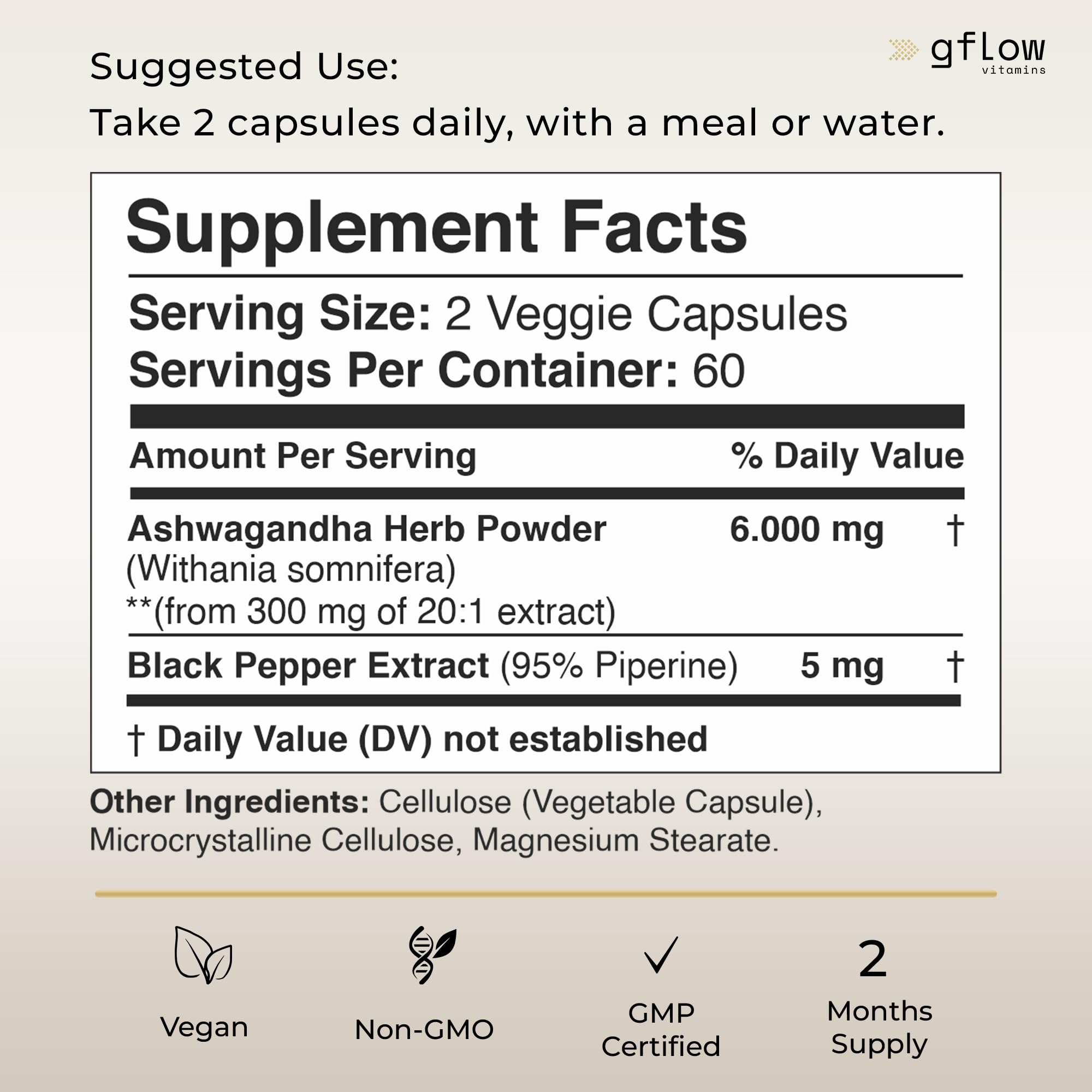 Foto 4 pulgar | Complementa El Flujo De Vitaminas Ashwagandha De 600 Mg Con Pimienta Negra - Venta Internacional.