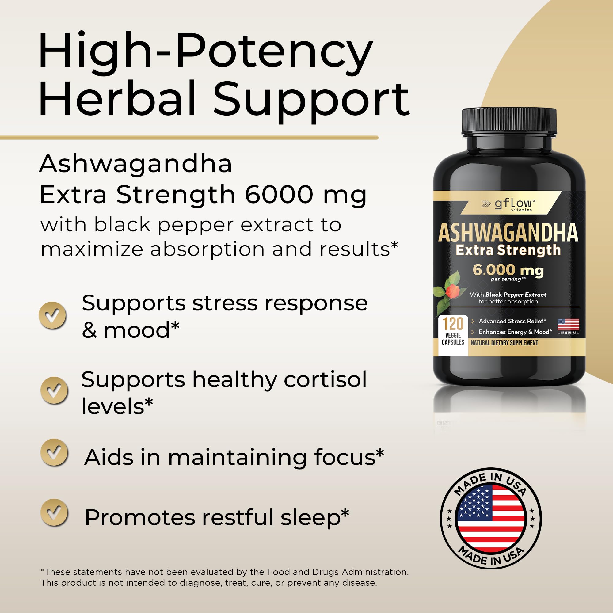 Foto 5 pulgar | Complementa El Flujo De Vitaminas Ashwagandha De 600 Mg Con Pimienta Negra - Venta Internacional.