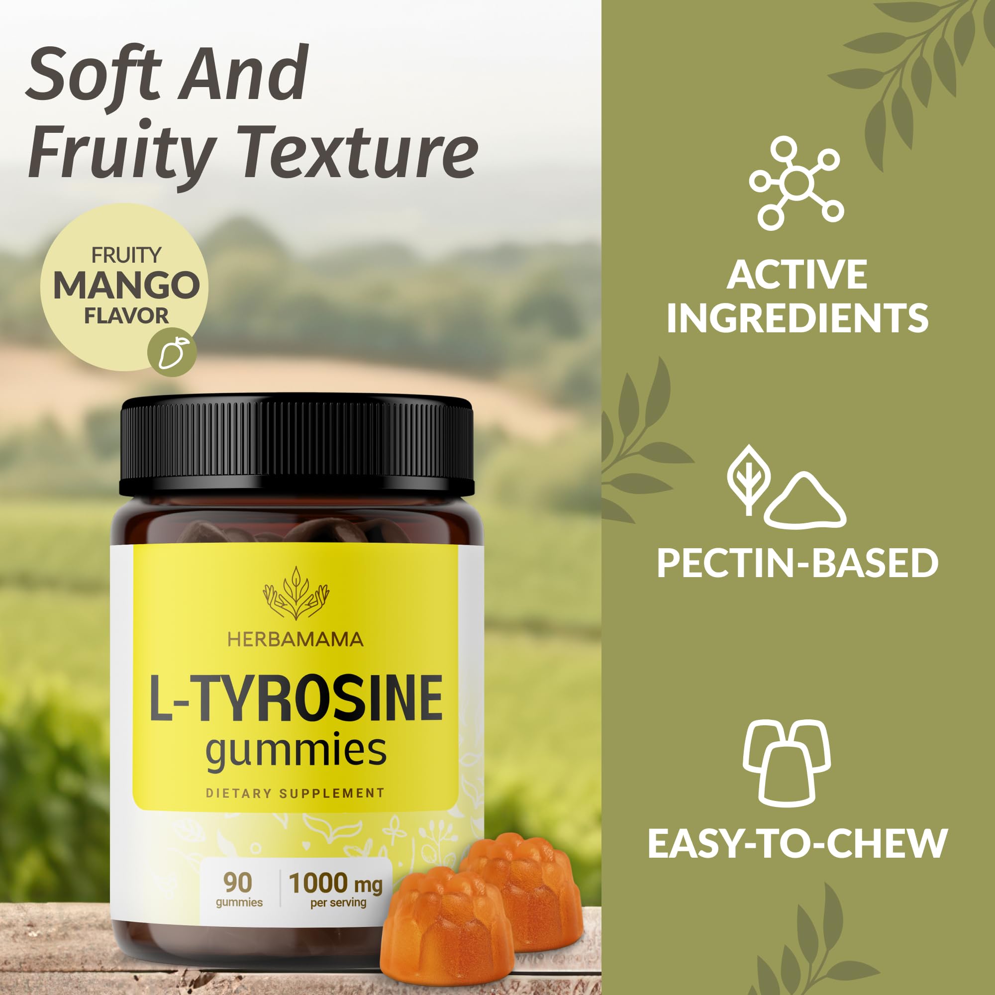 Foto 4 | Suplemento Herbamama L-tirosina Focus Gummies 1000 Mg 90% Vegano - Venta Internacional.