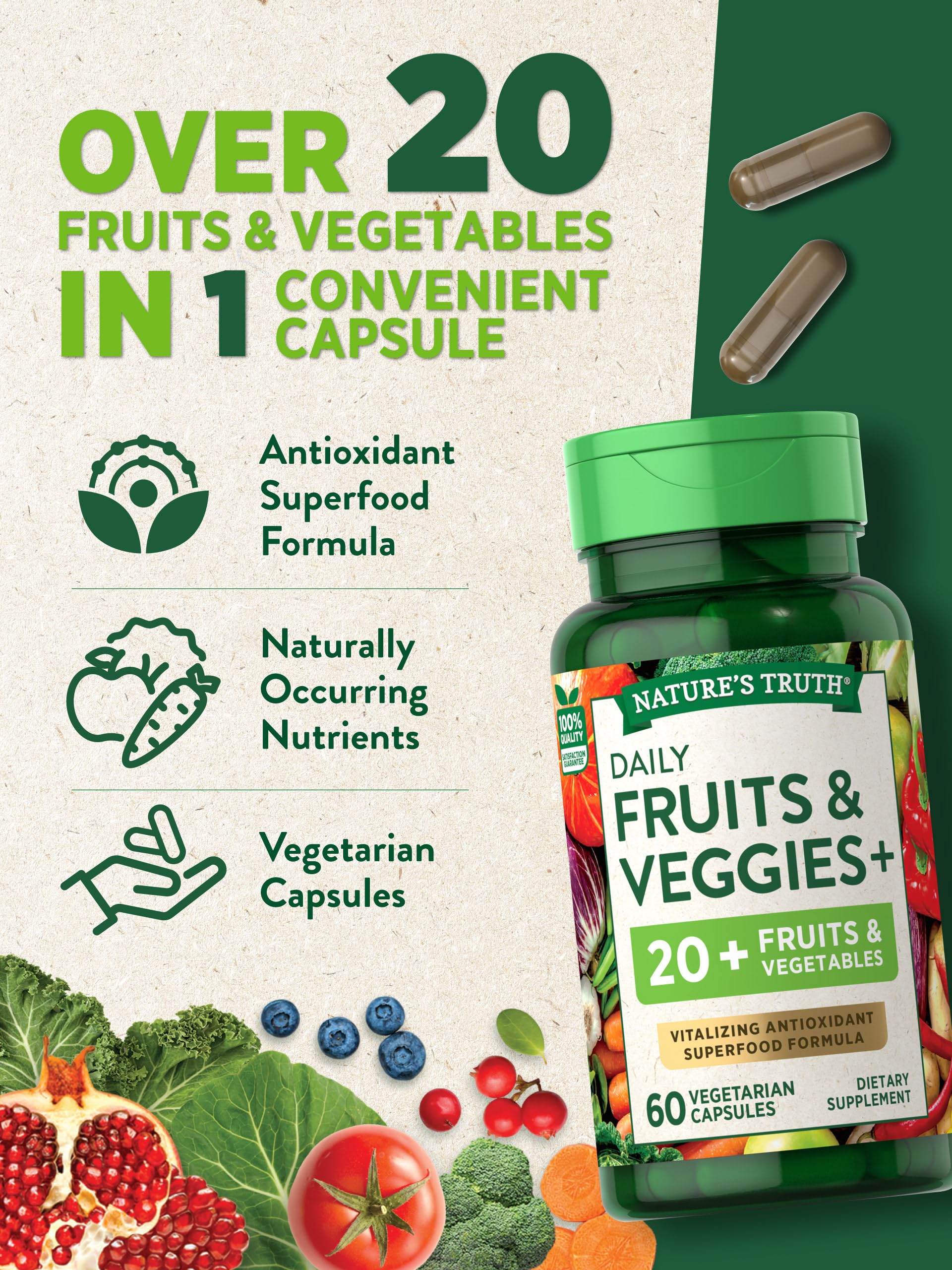 Foto 5 pulgar | Suplemento Nature's Truth Super Fruits & Veggies 60 Cápsulas - Venta Internacional.
