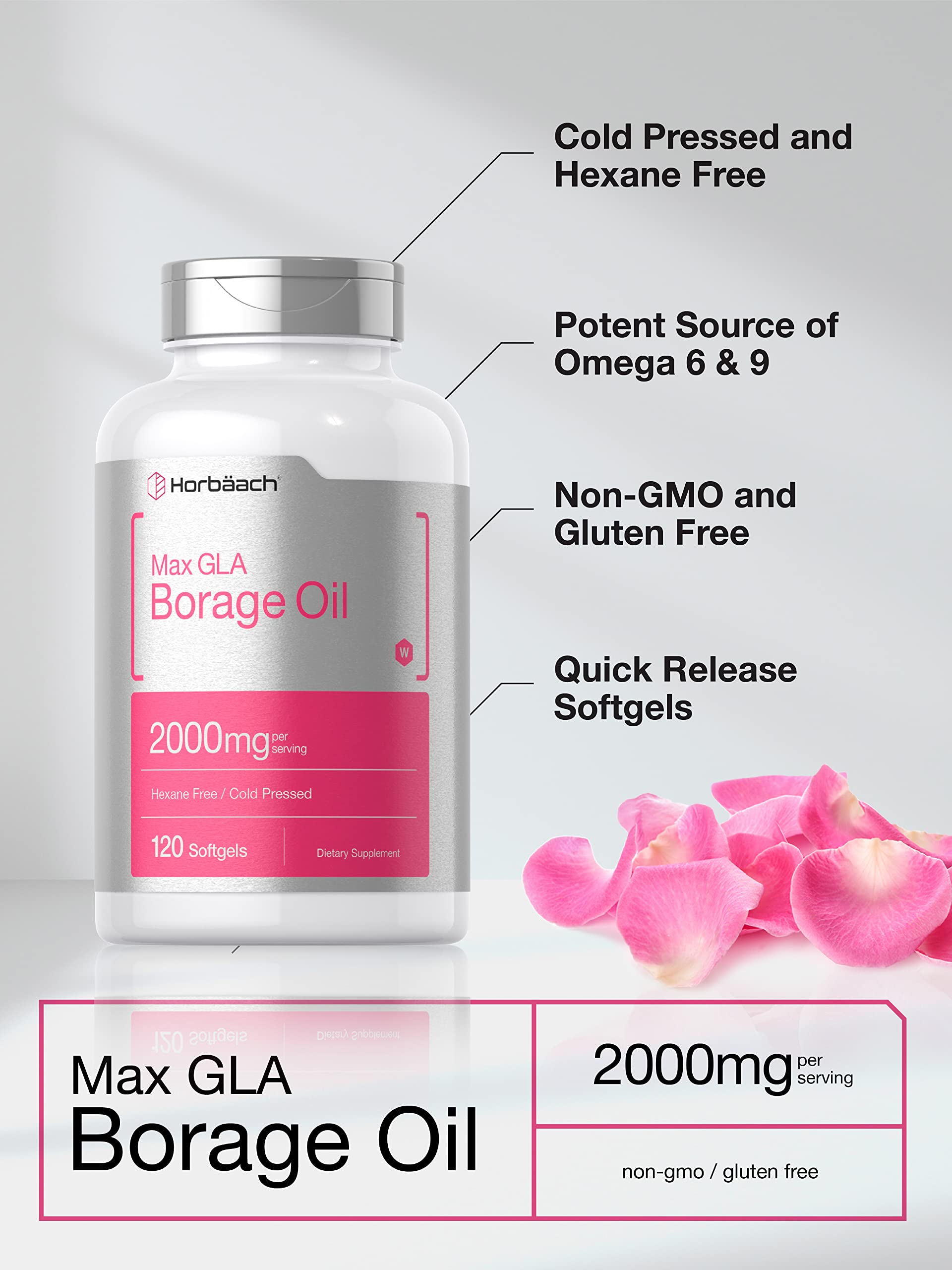 Foto 3 | Suplemento Horbäach, Aceite De Borraja, Cápsulas, 2000 Mg, 120 Cápsulas Blandas - Venta Internacional.