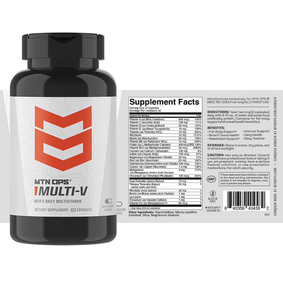 Foto 3 pulgar | Multivitamínico Mtn Ops Multi-v Para Hombres, 60 Cápsulas, Suministro Para 30 Días - Venta Internacional.