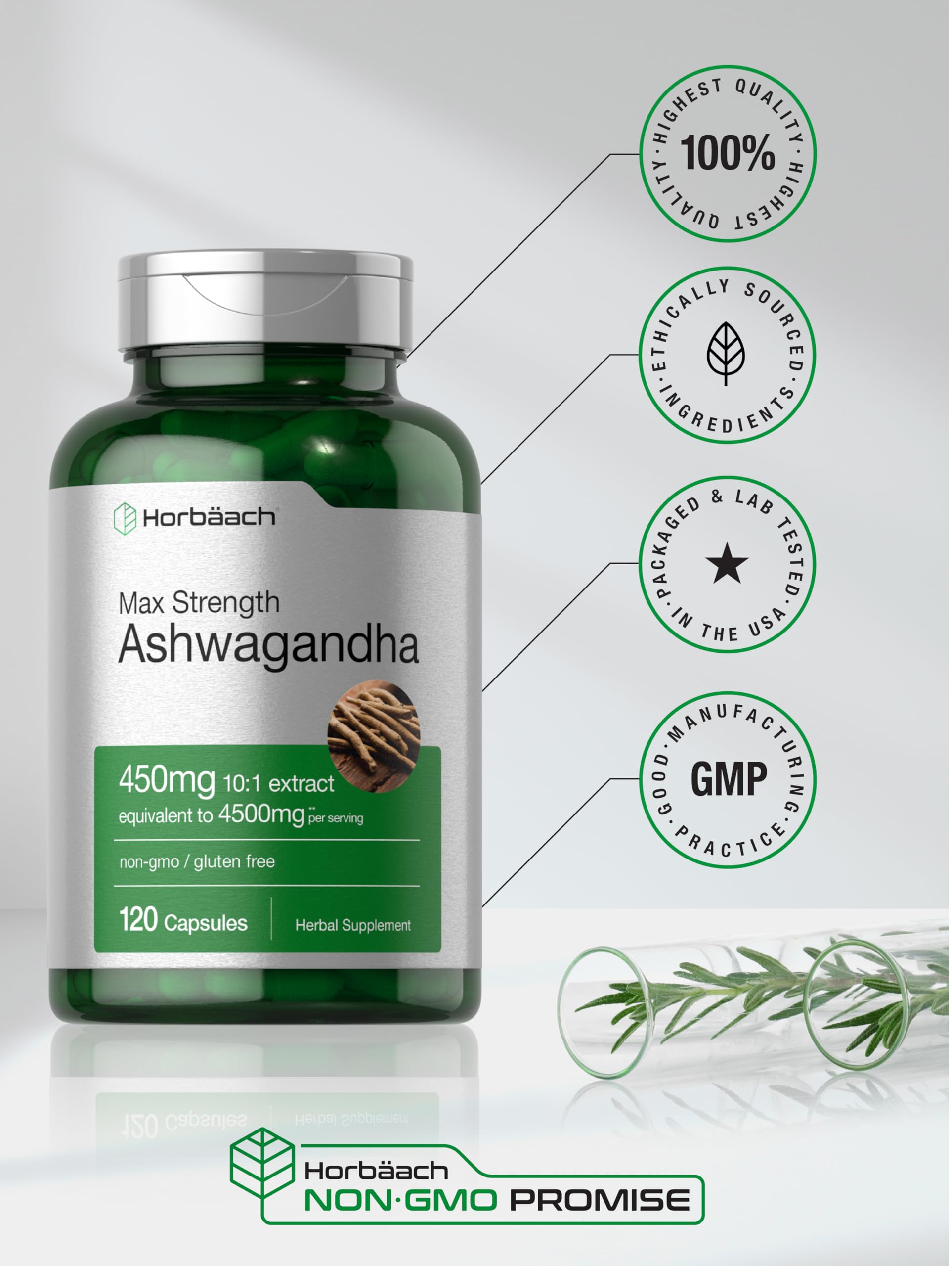 Foto 7 pulgar | Suplemento Horbäach Ashwagandha Max Strength 120 Cápsulas - Venta Internacional.