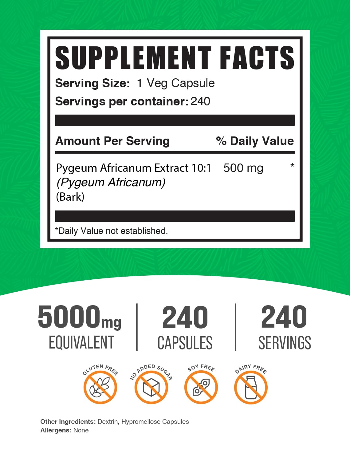 Foto 3 pulgar | Suplemento A Granel Suplementos De Extracto De Pygeum Africanum 5000 Mg - Venta Internacional.