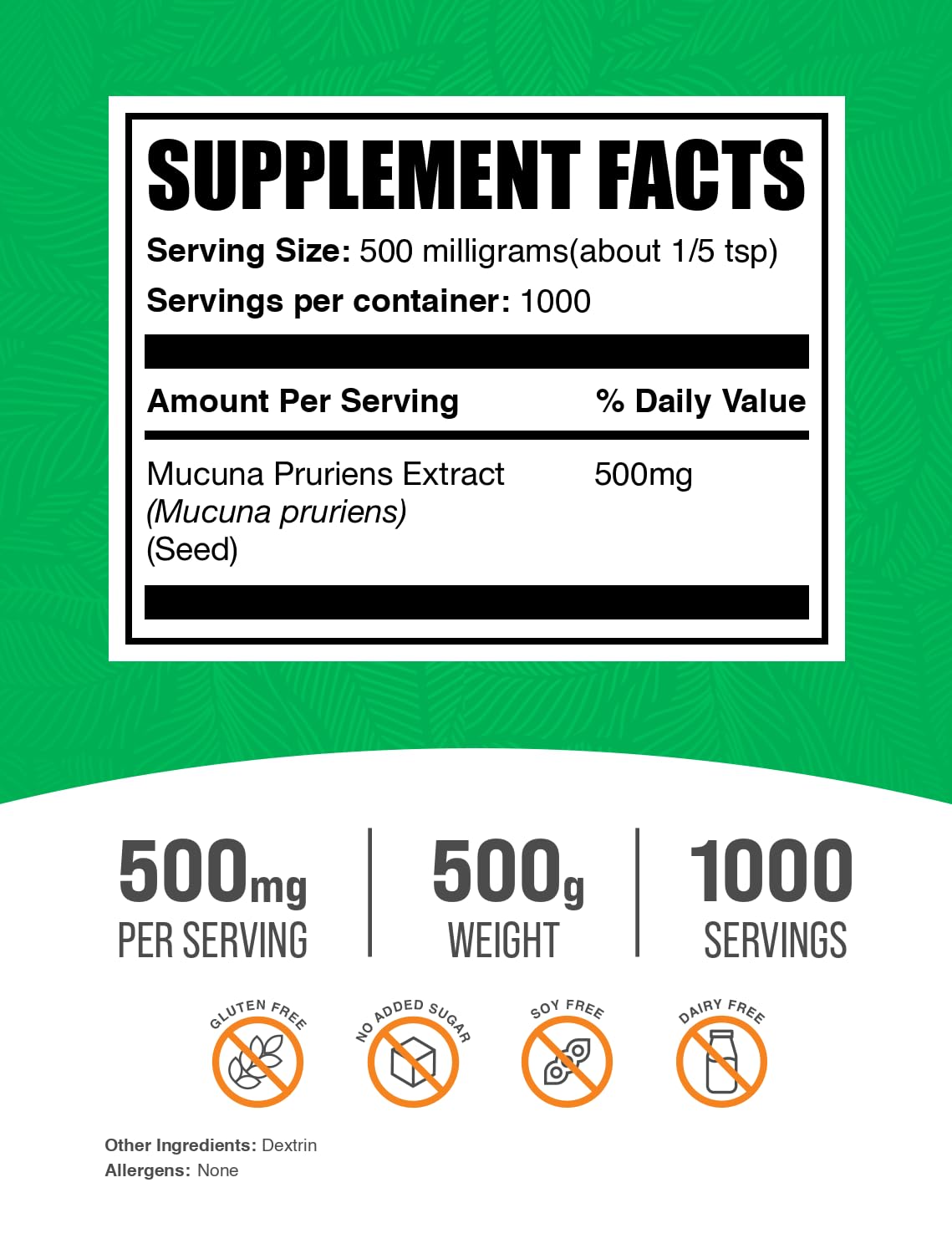 Foto 3 pulgar | Suplemento Bulksupplements.com Extracto De Mucuna Pruriens En Polvo 500 G - Venta Internacional.