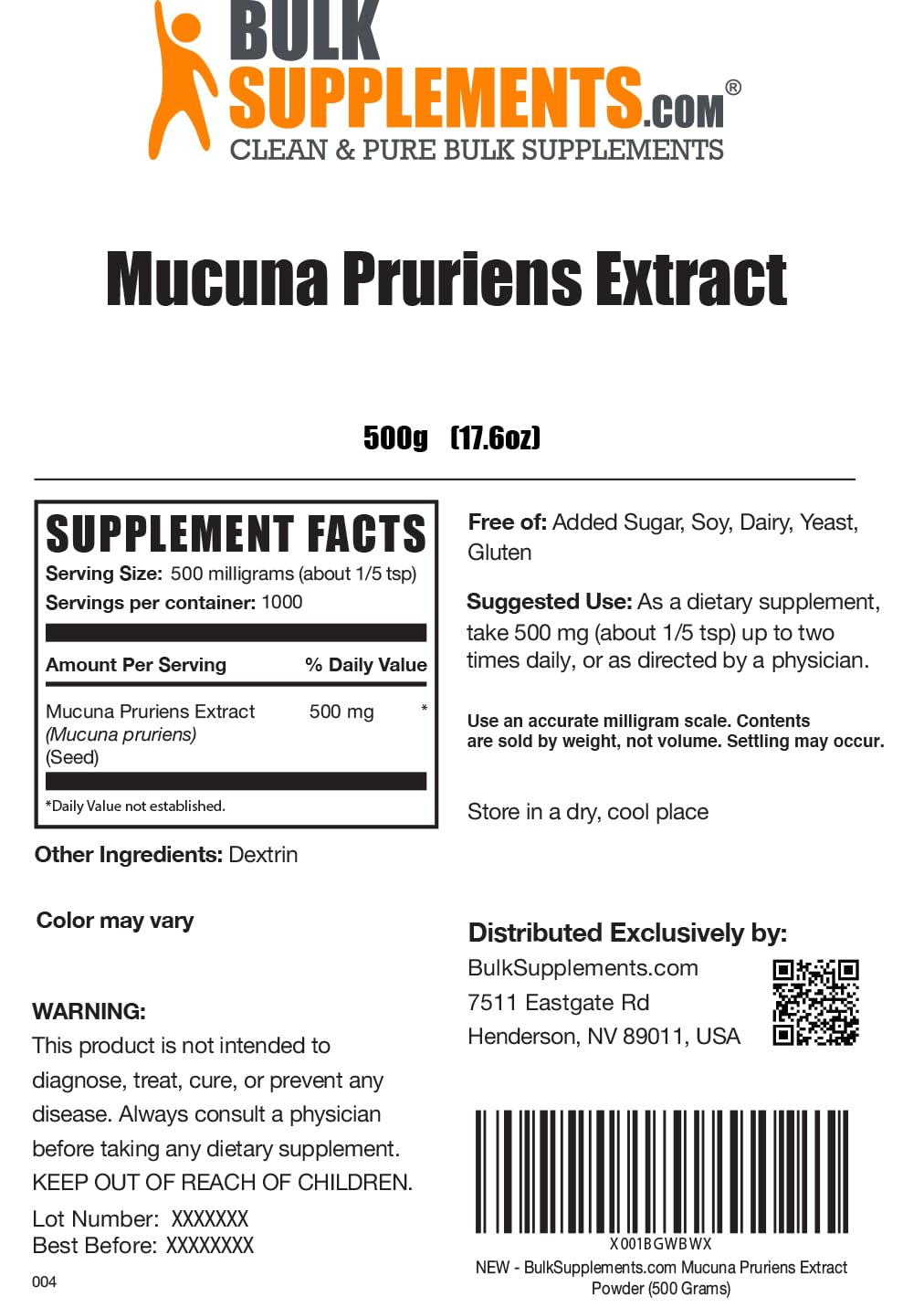 Foto 8 pulgar | Suplemento Bulksupplements.com Extracto De Mucuna Pruriens En Polvo 500 G - Venta Internacional.
