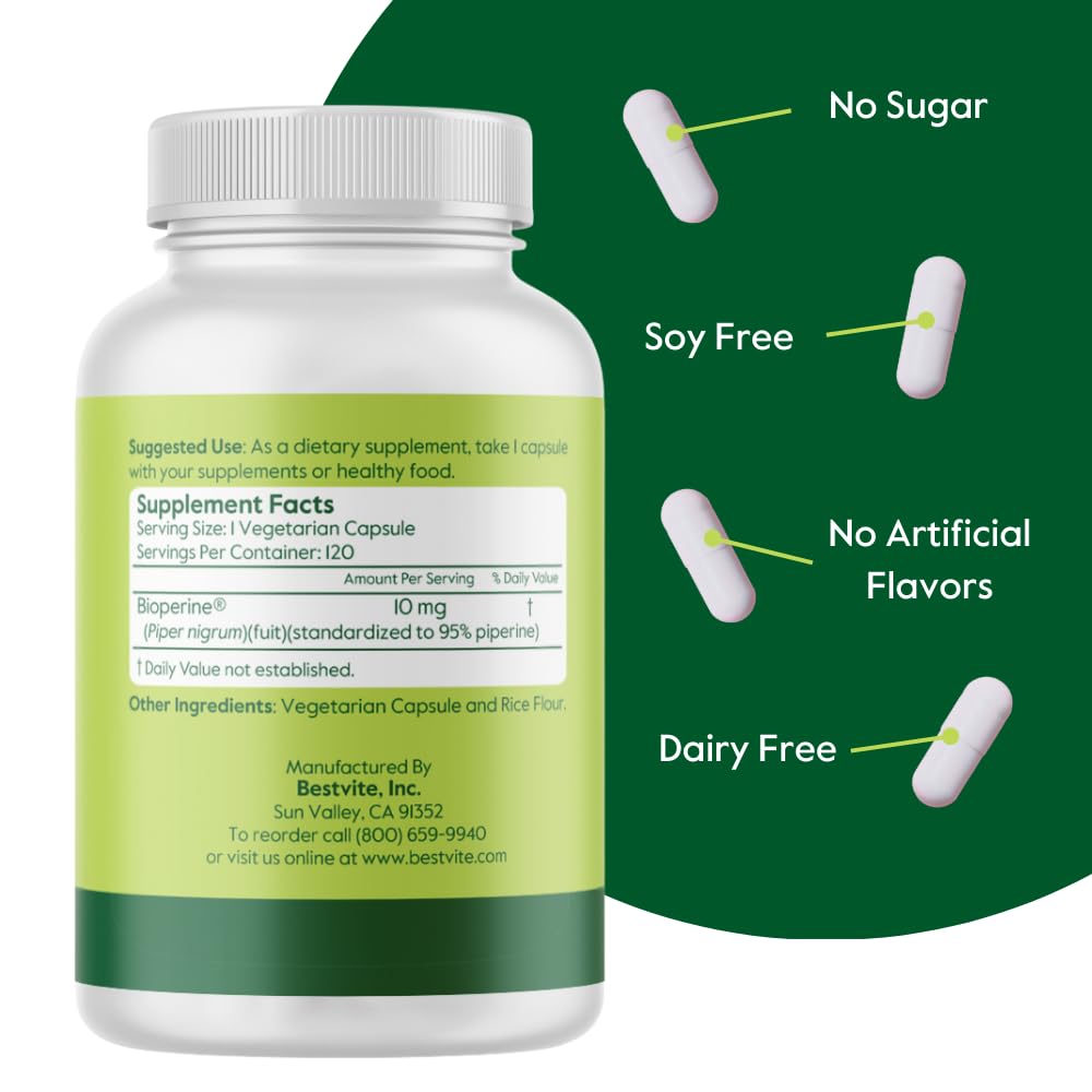 Foto 3 pulgar | Suplemento Bestvite Bioperine 10 Mg (240 Cápsulas Vegetarianas) - Venta Internacional.