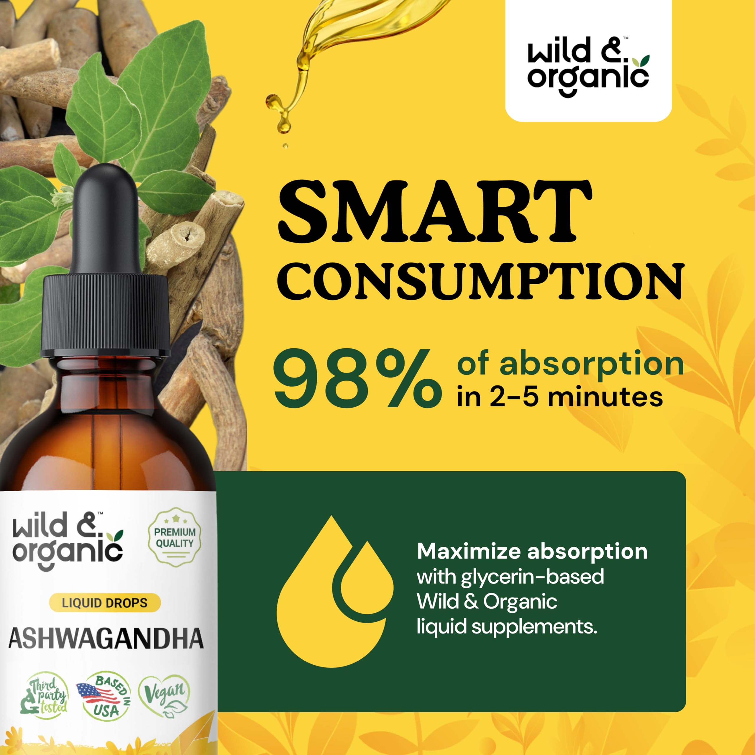 Foto 5 pulgar | Suplemento Líquido De Ashwagandha Salvaje Y Orgánico, 60 Ml, Vegano - Venta Internacional.