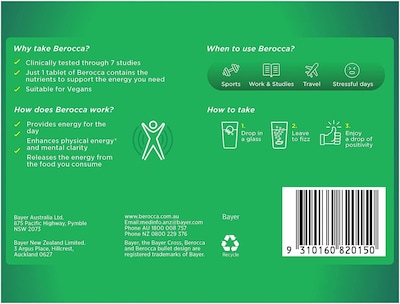 Foto 2 | Suplemento Berocca Performance Original 45 Tabletas Efervescentes - Venta Internacional.