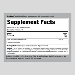 Foto 2 | Suplemento Piping Rock Cat's Claw, Cápsulas De 1000 Mg, 200 Unidades - Venta Internacional.