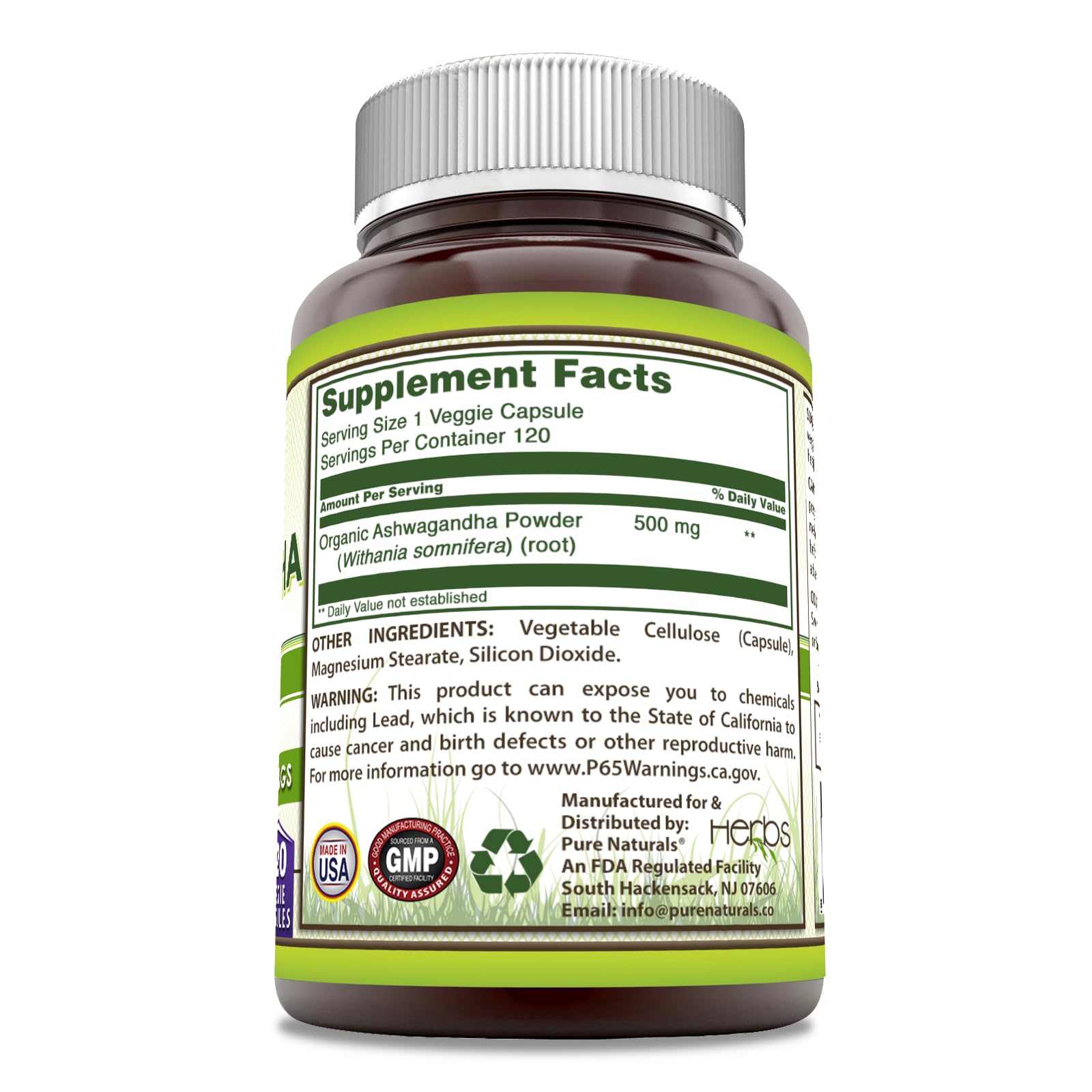 Foto 4 pulgar | Suplemento Pure Naturals Ashwagandha 500 Mg 120 Cápsulas - Venta Internacional.