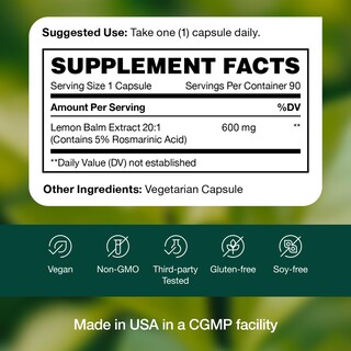 Foto 7 | Extracto De Bálsamo De Limón Supplement Fresh Nutrition 600 Mg 90 Cápsulas - Venta Internacional.