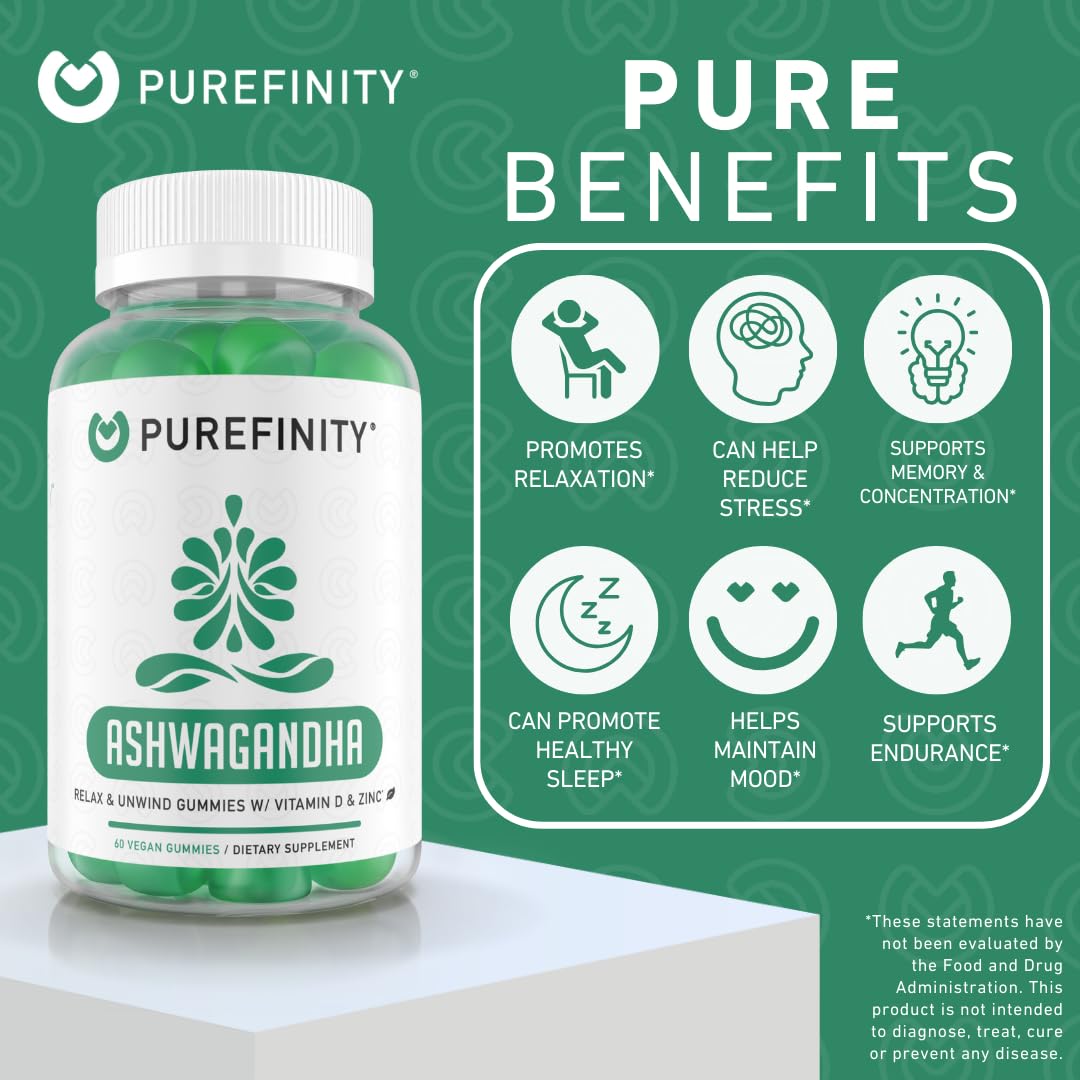 Foto 4 pulgar | Complemente Las Gomitas De Ashwagandha Purefinity Con Vitamina D Y Zinc - Venta Internacional.