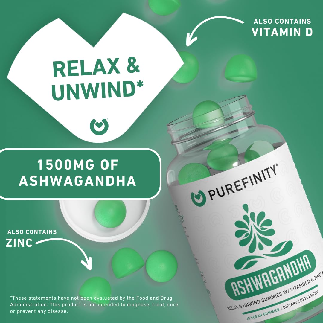 Foto 5 pulgar | Complemente Las Gomitas De Ashwagandha Purefinity Con Vitamina D Y Zinc - Venta Internacional.