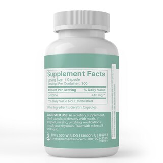 Foto 3 | Suplemento De L-prolina Con Ingredientes Orgánicos Puros, 100 Cápsulas - Venta Internacional.