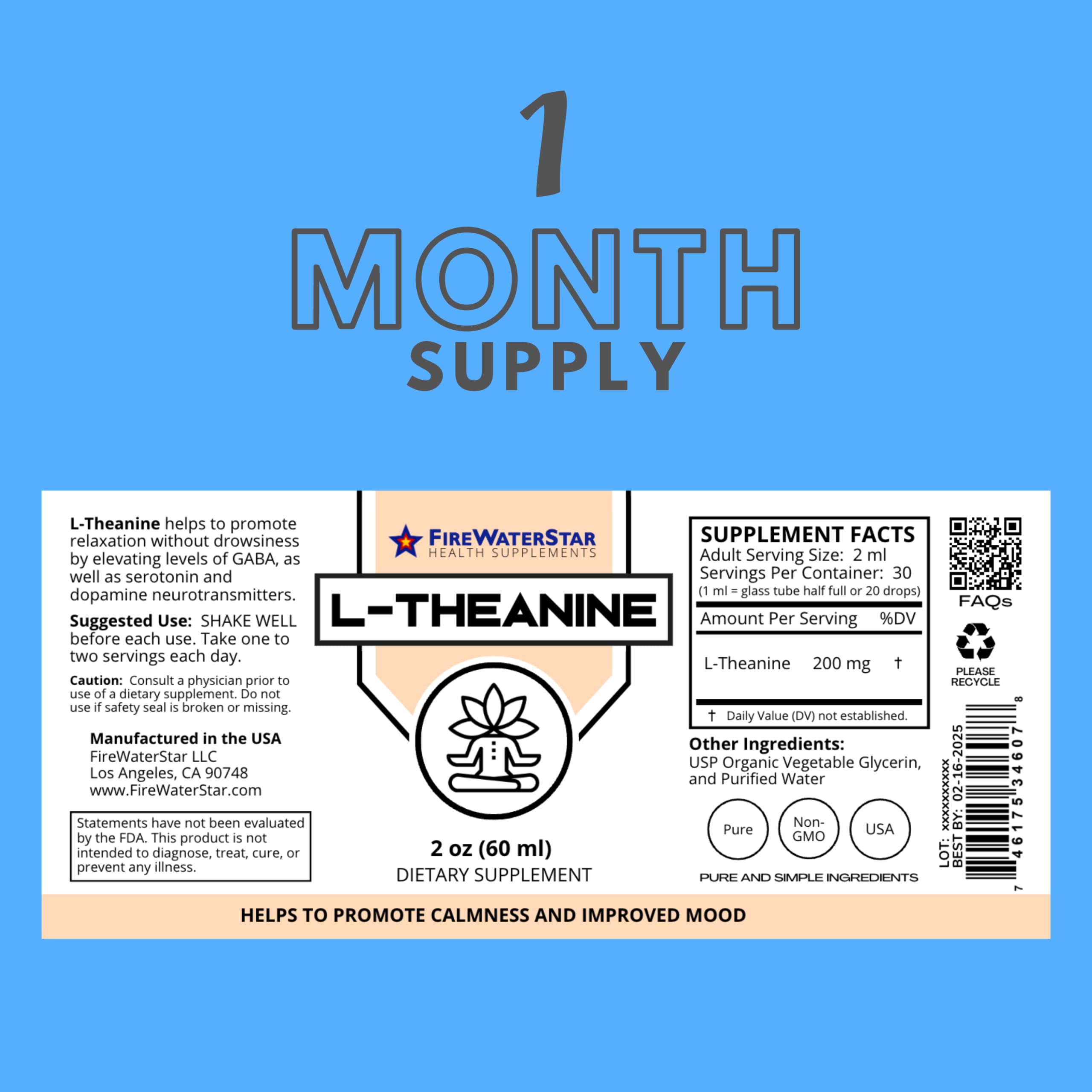 Foto 2 | Suplemento Firewaterstar Health Supplements L-teanina 200 Mg - Venta Internacional.