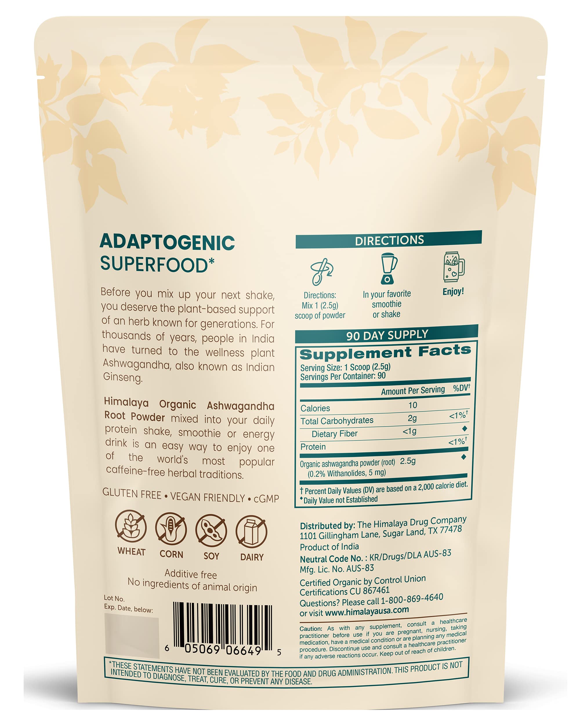 Foto 3 pulgar | Suplemento De Ashwagandha Orgánico Himalaya En Polvo 230 Ml - Venta Internacional.