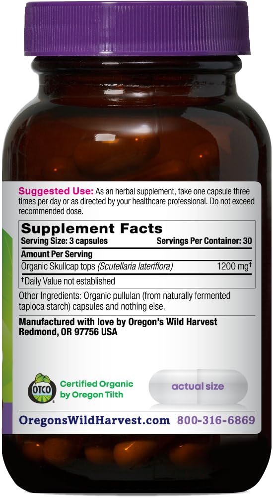 Foto 3 pulgar | Suplemento Organ's Wild Harvest Organic Skullcap 90 Cápsulas - Venta Internacional.