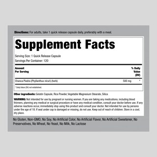 Foto 2 | Suplemento Piping Rock Chanca Piedra En Cápsulas, 500 Mg, 120 Unidades - Venta Internacional.