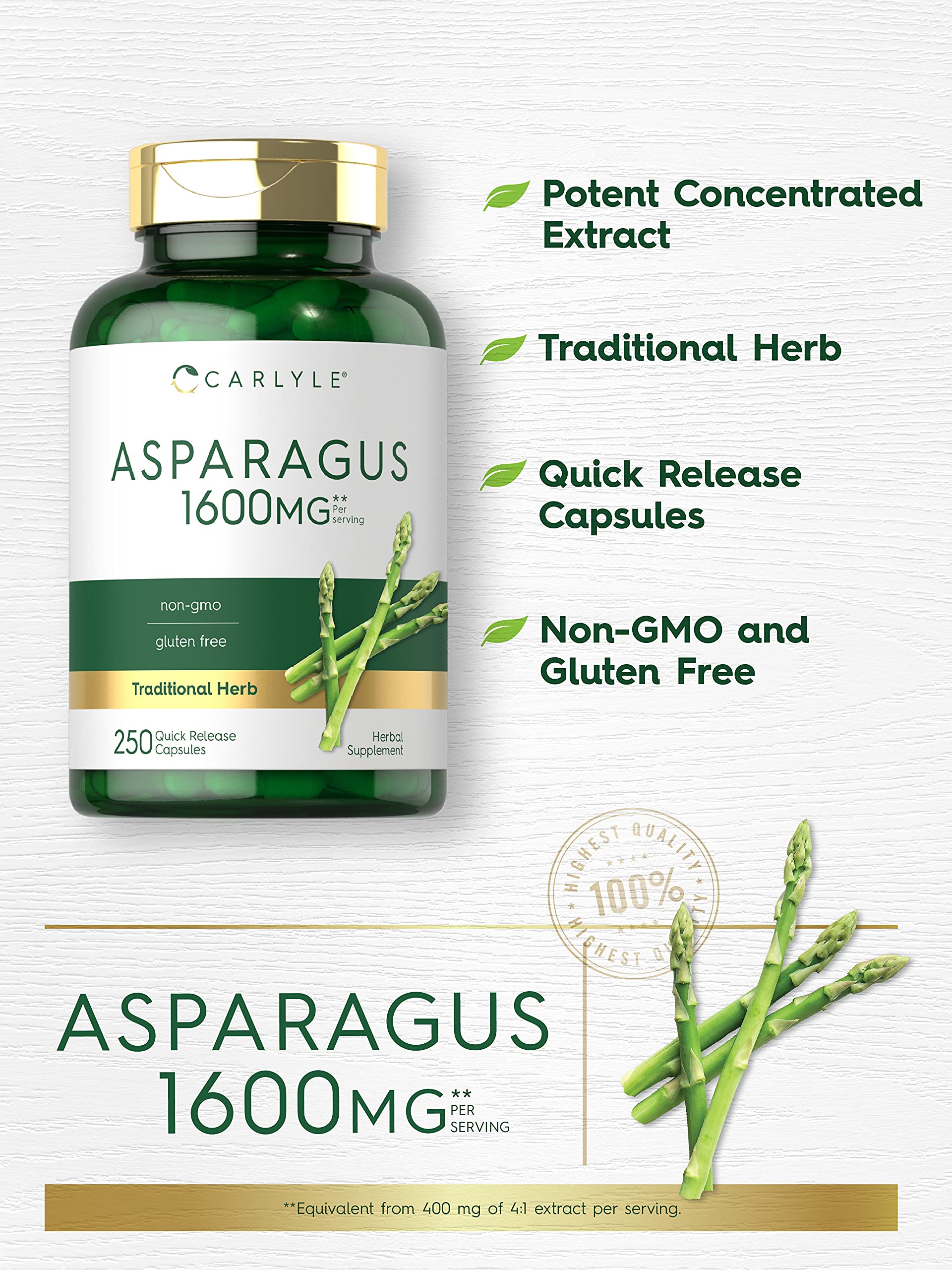 Foto 4 pulgar | Suplemento Carlyle Asparagus 1600 Mg 250 Cápsulas En Polvo - Venta Internacional.