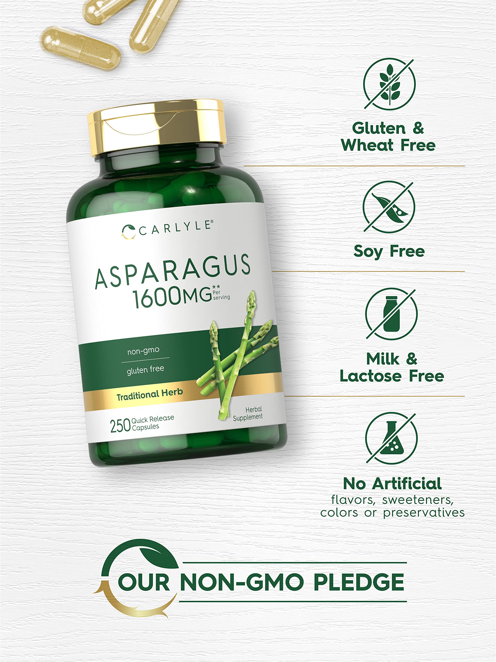 Foto 5 pulgar | Suplemento Carlyle Asparagus 1600 Mg 250 Cápsulas En Polvo - Venta Internacional.