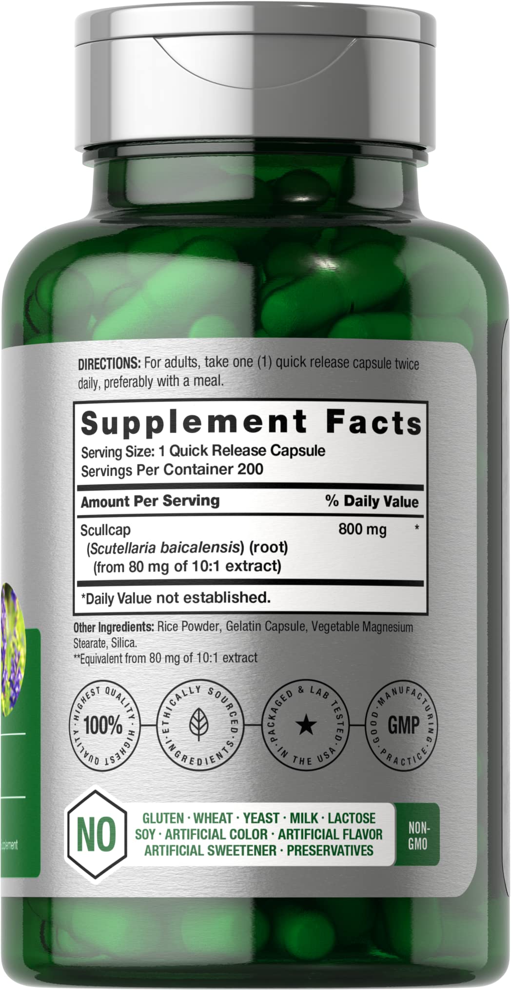 Foto 2 | Suplemento Horbäach Scullcap En Cápsulas, 800 Mg, 200 Unidades - Venta Internacional.