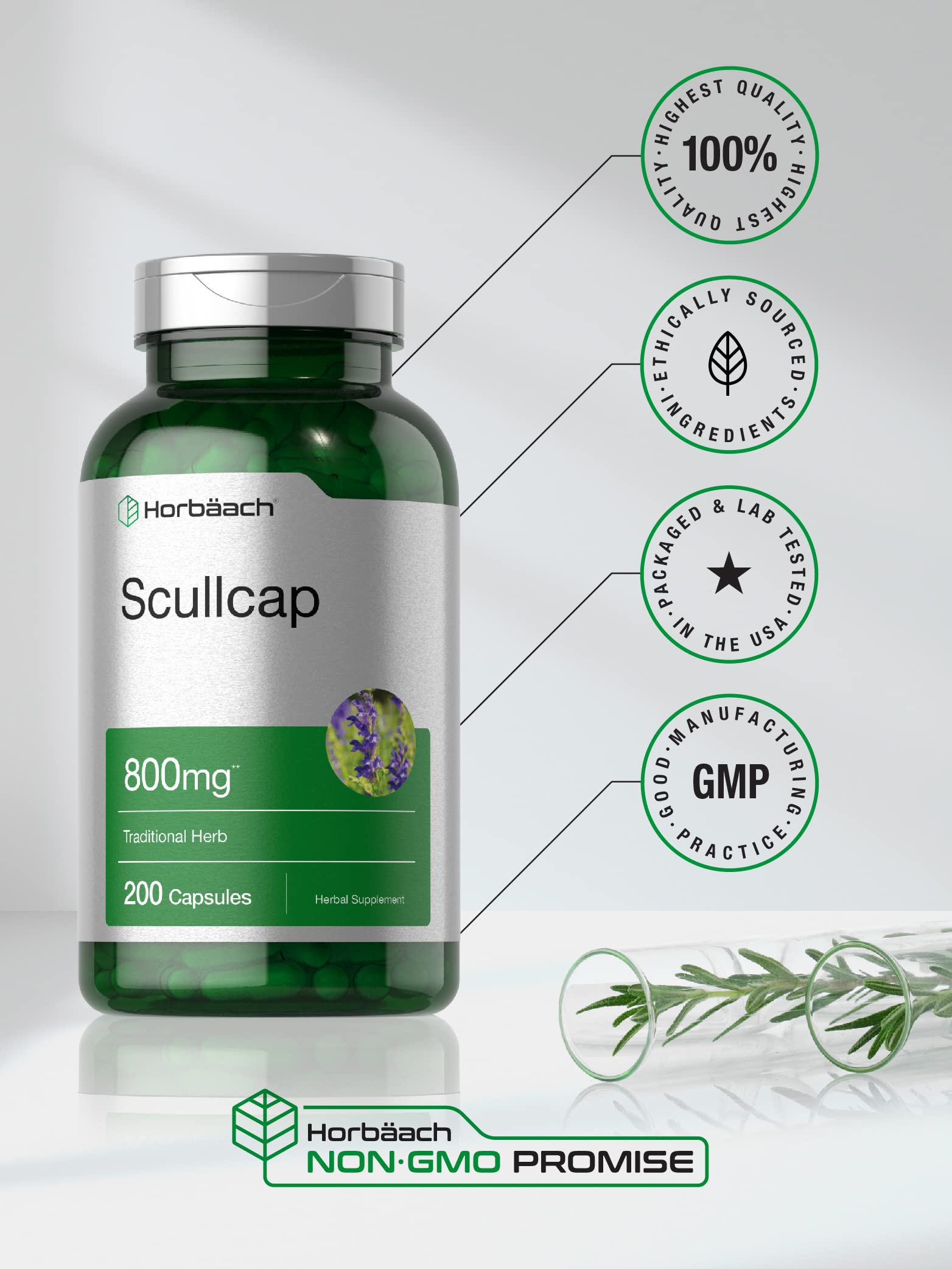 Foto 6 pulgar | Suplemento Horbäach Scullcap En Cápsulas, 800 Mg, 200 Unidades - Venta Internacional.